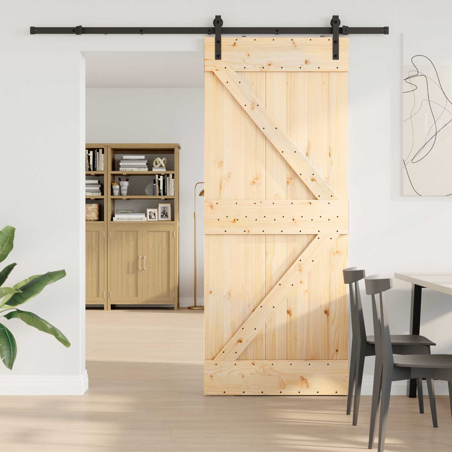 Skydedør NARVIK 85 x 210 cm (213,5 cm) Naturfarvet og sort