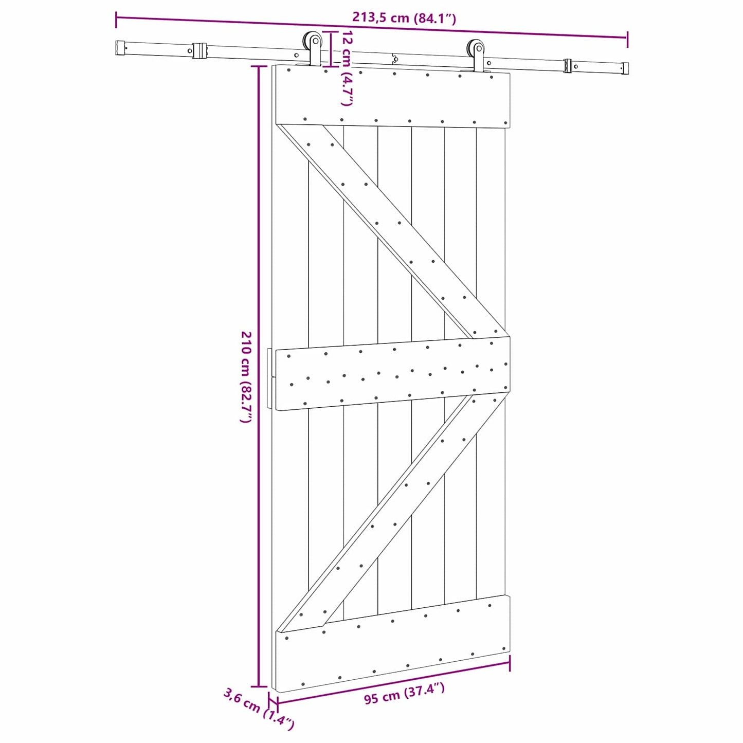 Skydedør NARVIK Naturfarvet og sort 95 x 210 cm (213,5 cm)