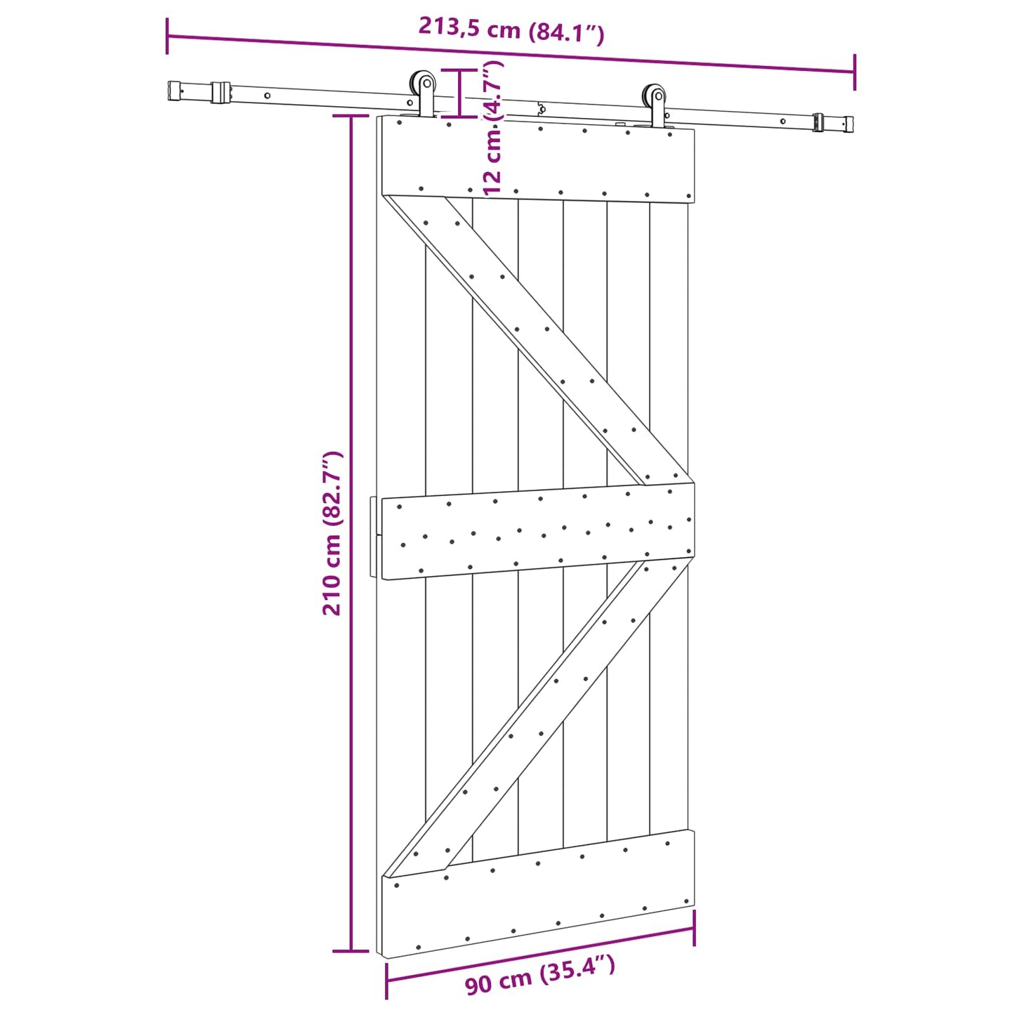 Skydedør NARVIK Naturfarvet og sort 90 x 210 cm (213,5 cm)