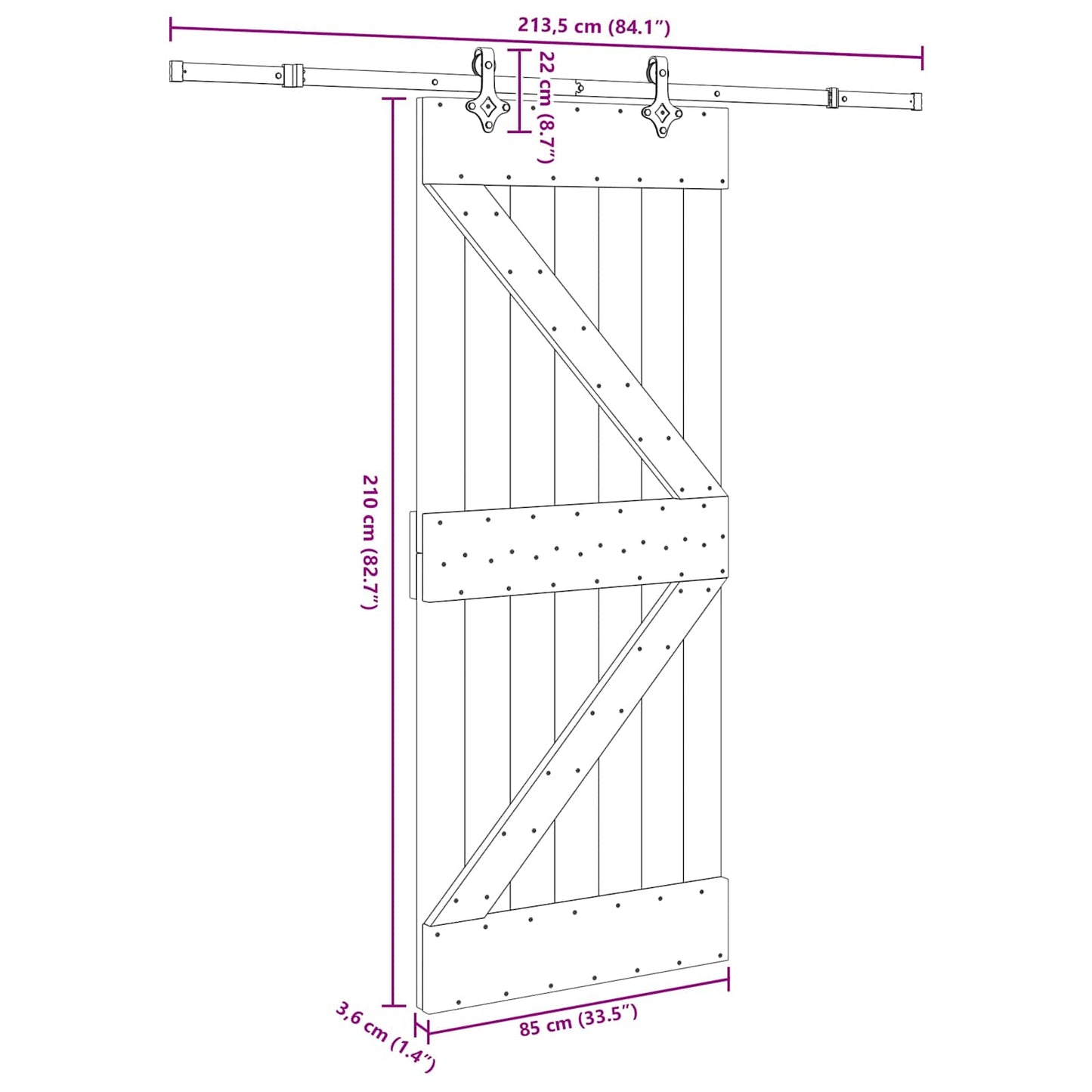 Skydedør NARVIK Naturfarvet og sort 85 x 210 cm (213,5 cm)