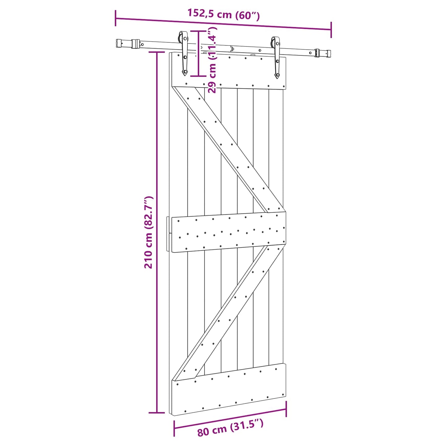 Skydedør NARVIK Naturfarvet og sort 80 x 210 cm (152,5 cm)