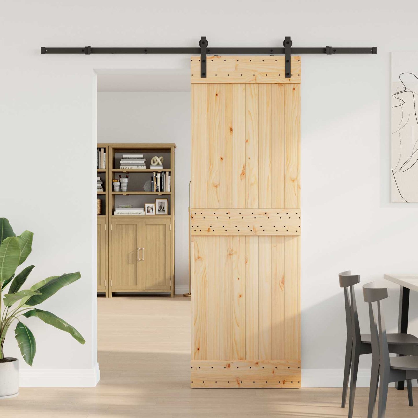 Skydedør NARVIK Naturfarvet og sort 70 x 210 cm (213,5 cm)
