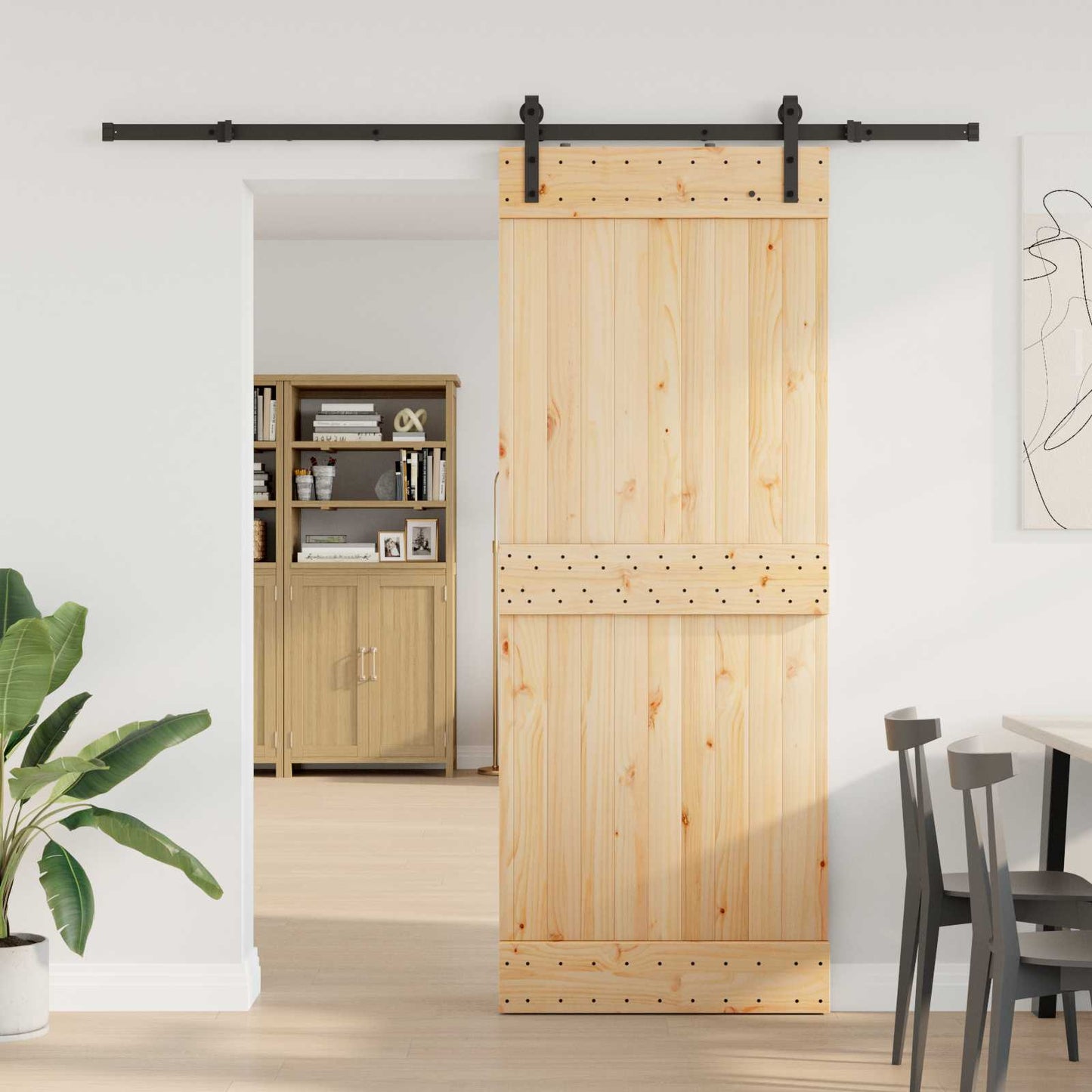 Skydedør NARVIK Naturfarvet og sort 80 x 210 cm (213,5 cm)
