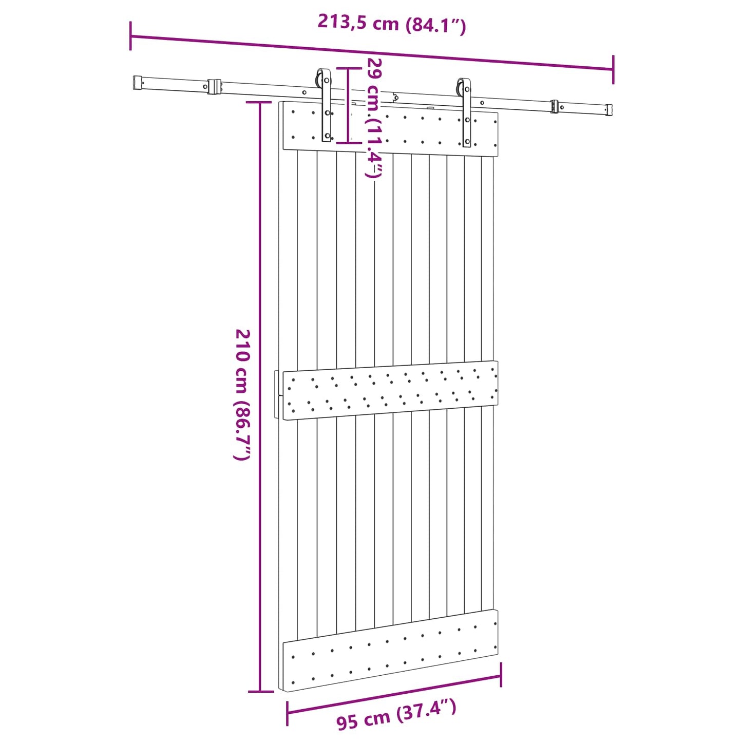 Skydedør NARVIK Naturfarvet og sort 95 x 210 cm (213,5 cm)