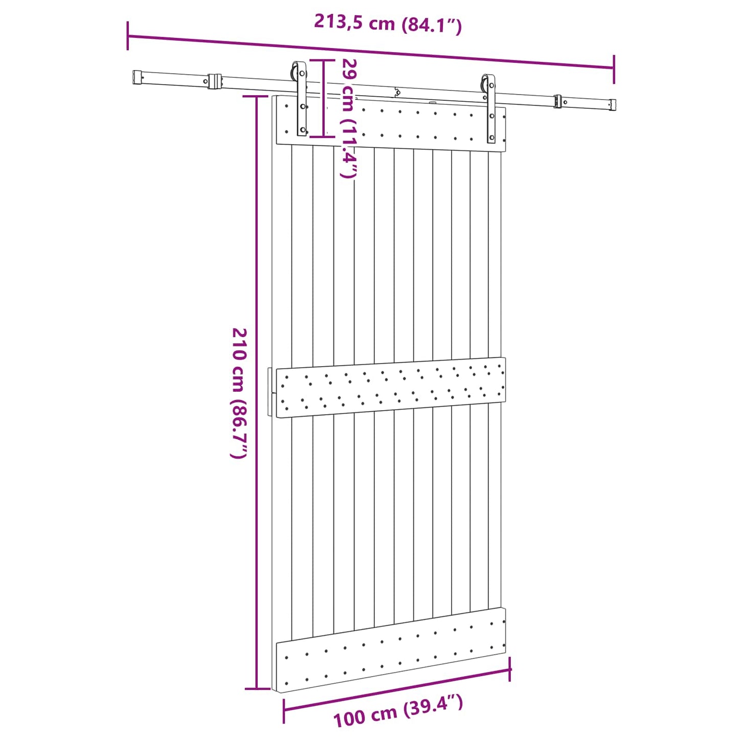 Skydedør NARVIK Naturfarvet og sort 100 x 210 cm (213,5 cm)