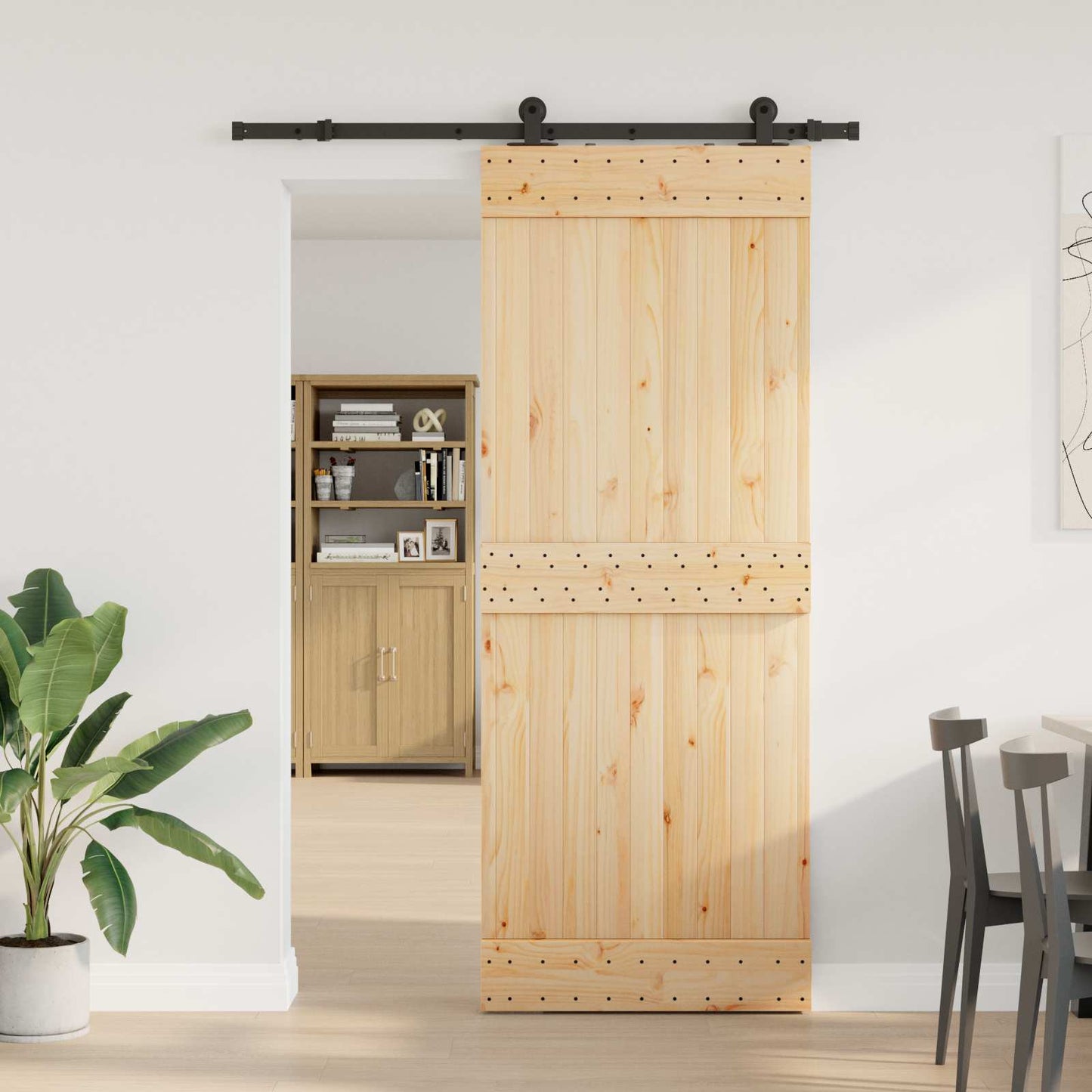 Skydedør NARVIK Naturfarvet og sort 80 x 210 cm (152,5 cm)