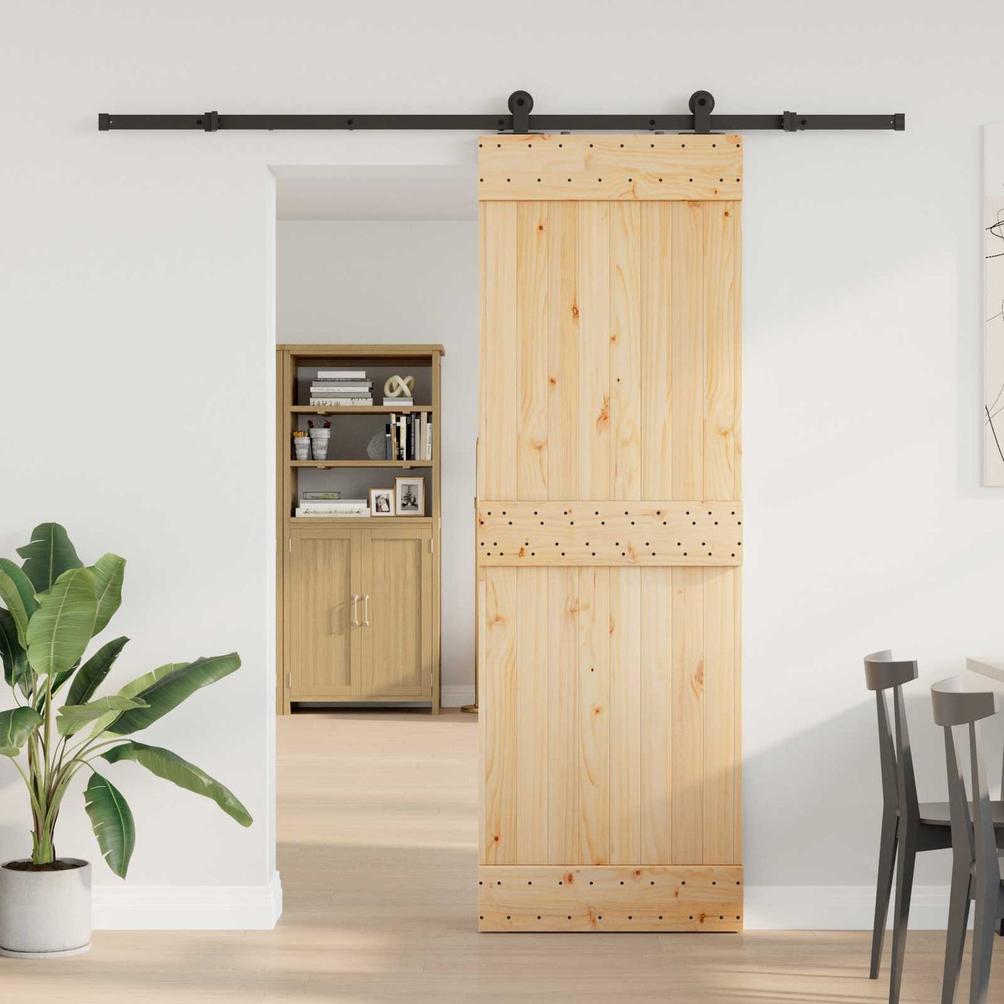 Skydedør NARVIK Naturfarvet og sort 70 x 210 cm (213,5 cm)