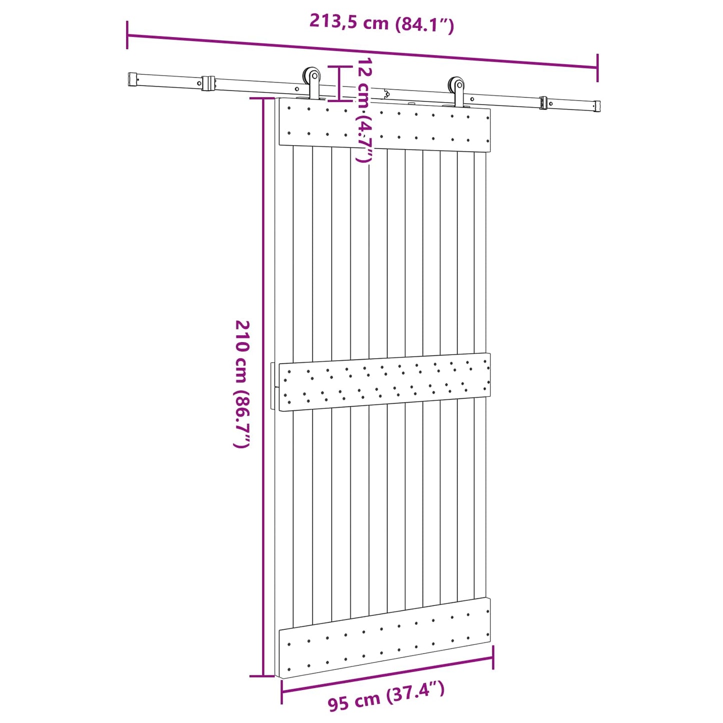Skydedør NARVIK Naturfarvet og sort 95 x 210 cm (213,5 cm)