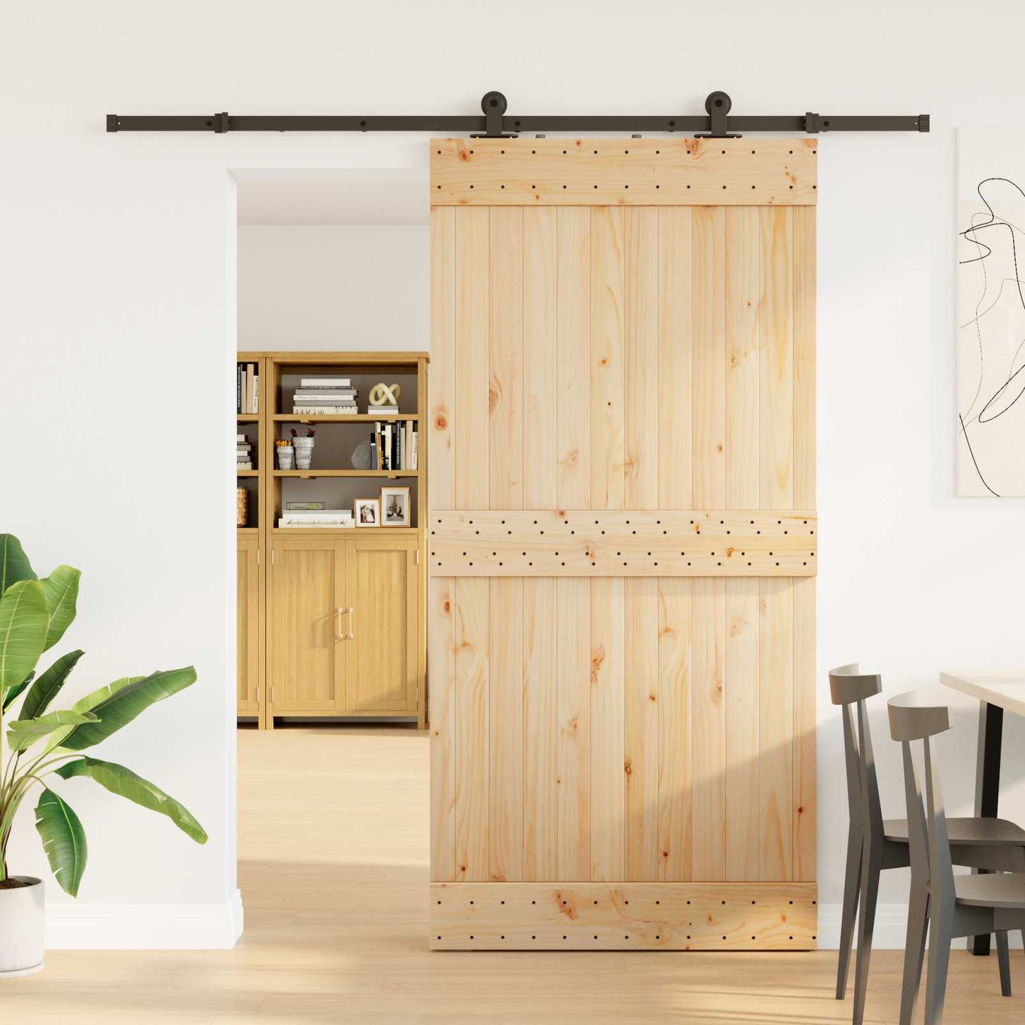 Skydedør NARVIK Naturfarvet og sort 100 x 210 cm (213,5 cm)