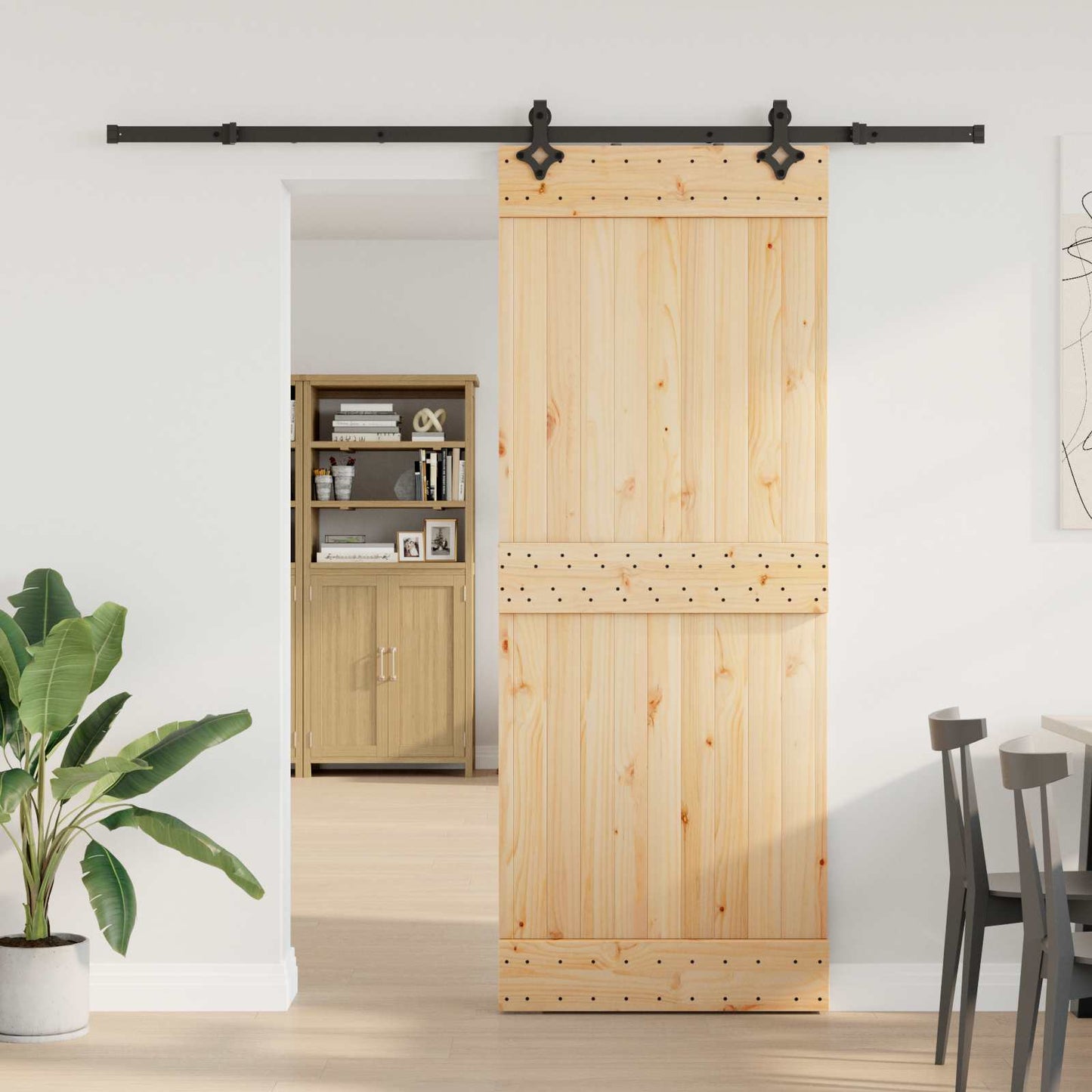 Skydedør NARVIK Naturfarvet og sort 80 x 210 cm (213,5 cm)