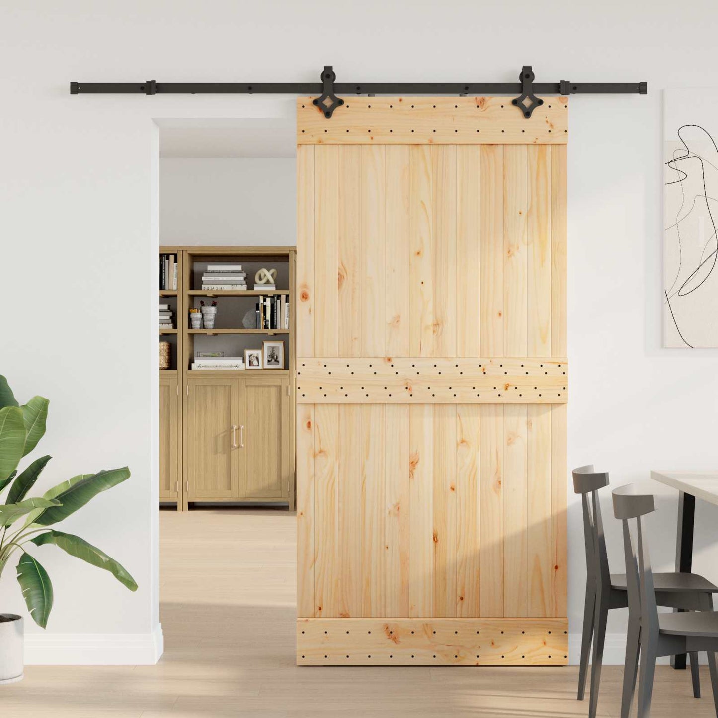 Skydedør NARVIK Naturfarvet og sort 100 x 210 cm (213,5 cm)