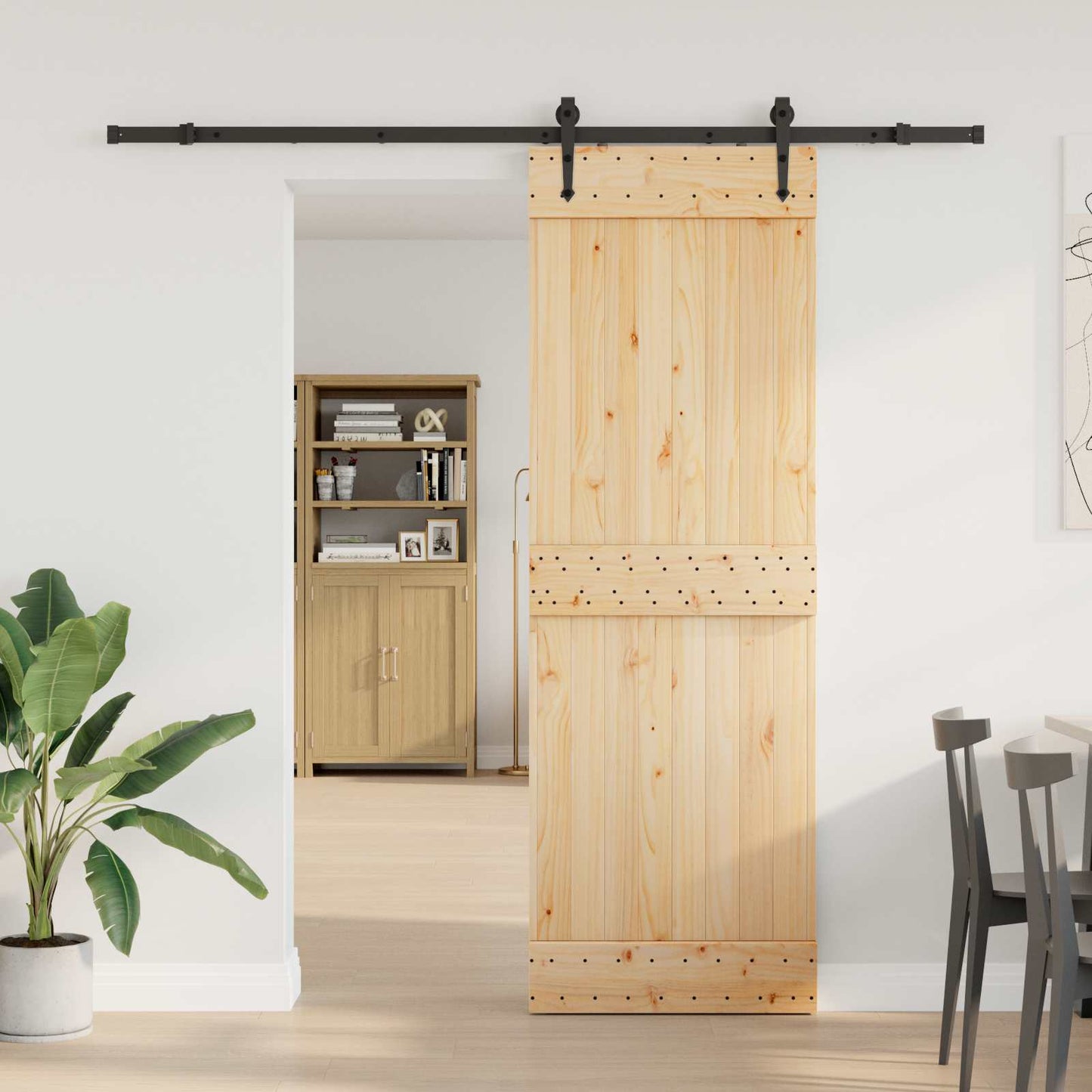 Skydedør NARVIK Naturfarvet og sort 70 x 210 cm (213,5 cm)