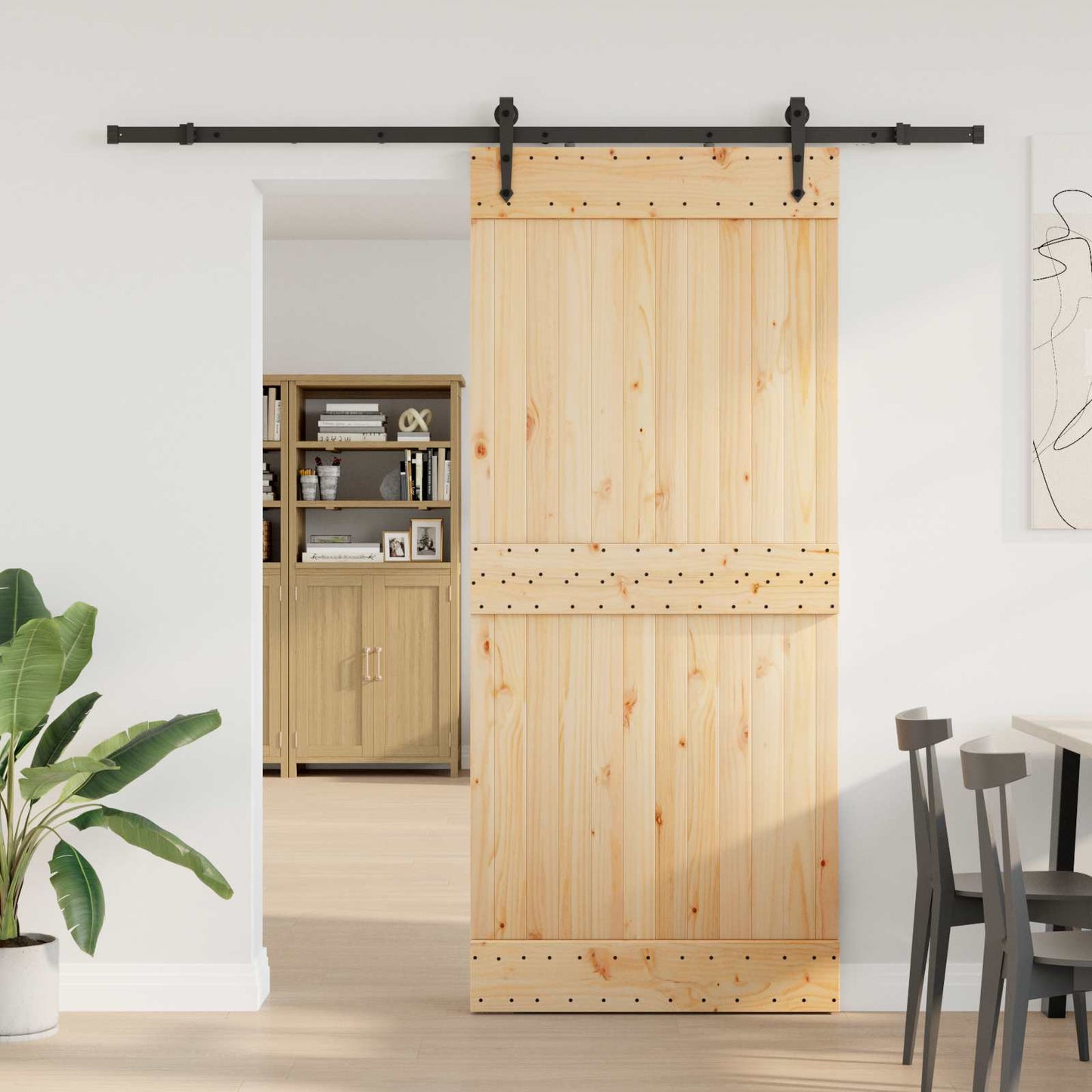 Skydedør NARVIK Naturfarvet og sort 90 x 210 cm (213,5 cm)