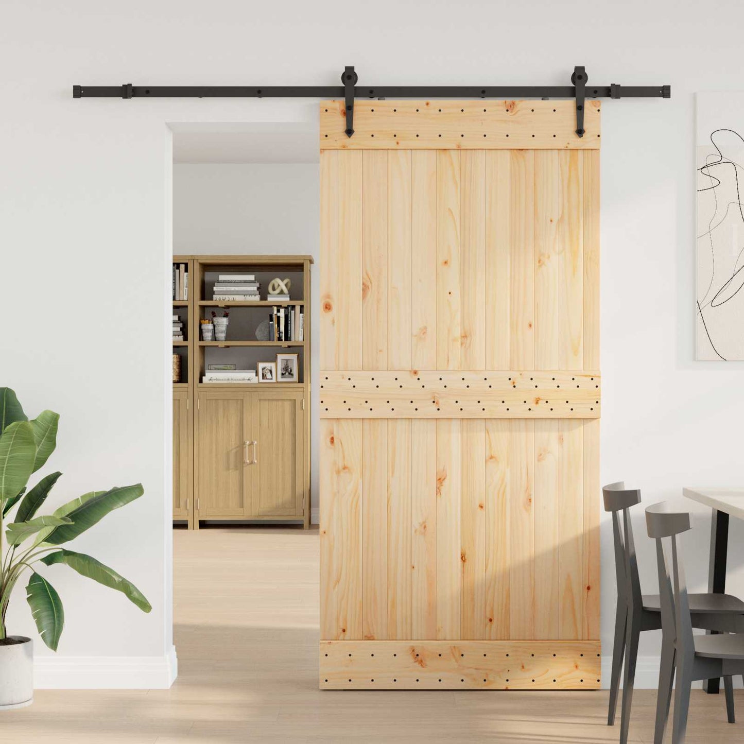 Skydedør NARVIK Naturfarvet og sort 100 x 210 cm (213,5 cm)