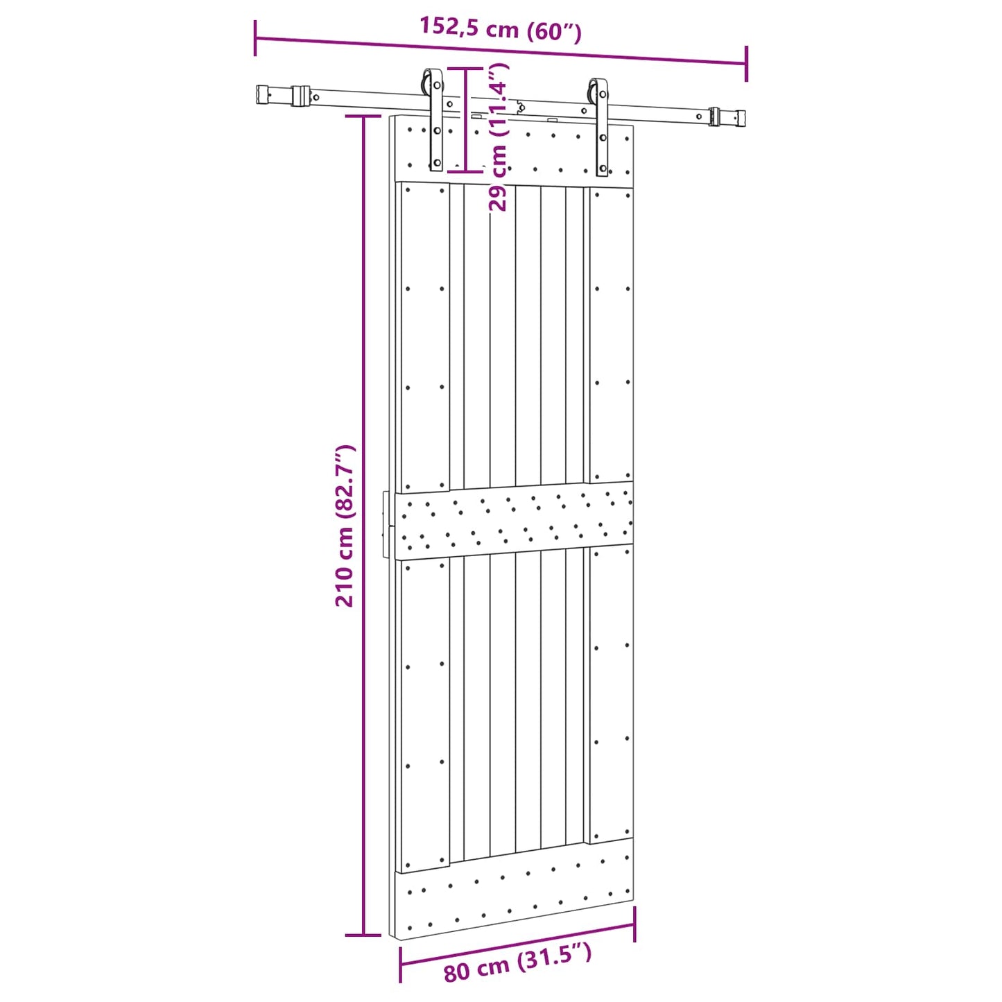 Skydedør NARVIK 80 x 210 cm (152,5 cm) Naturfarvet og sort