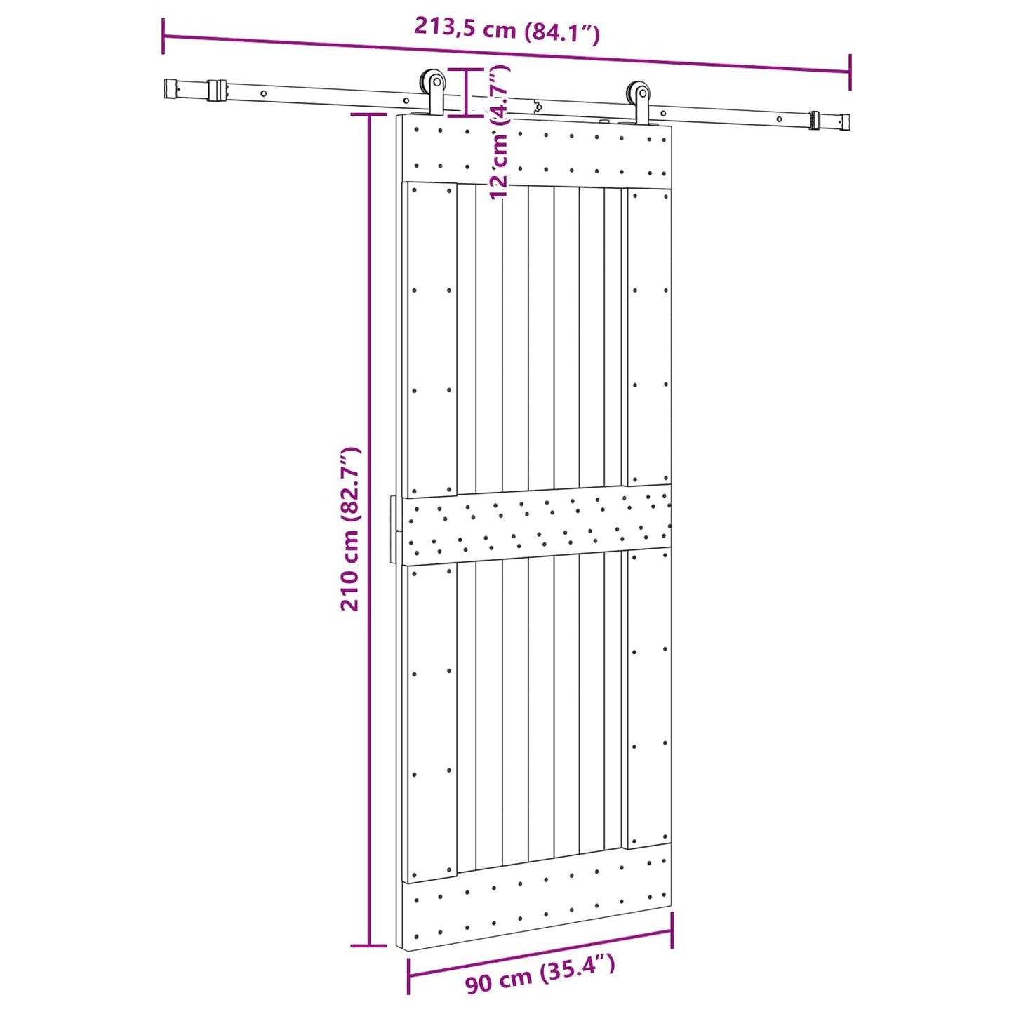 Skydedør NARVIK Naturfarvet og sort 90 x 210 cm (213,5 cm)