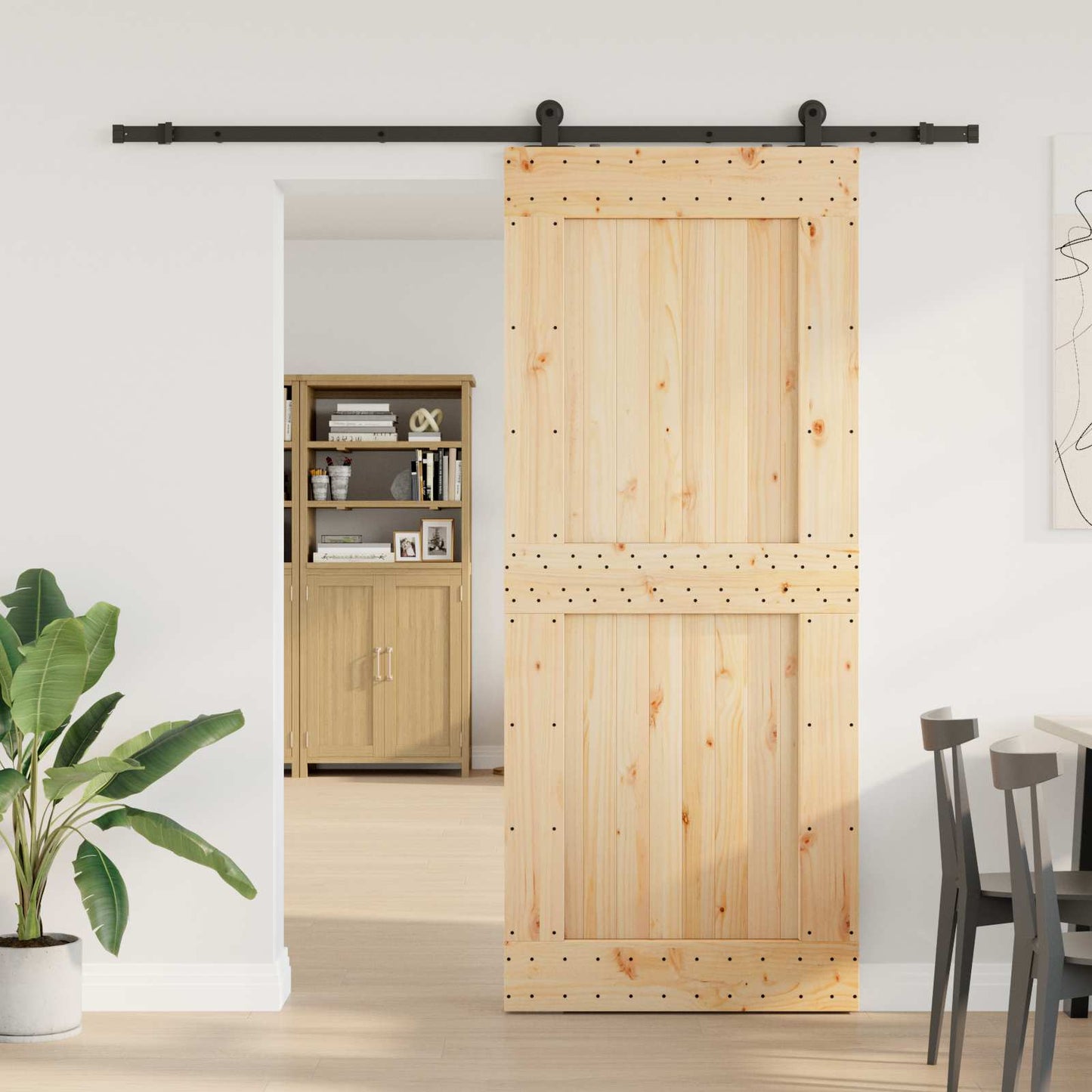 Skydedør NARVIK Naturfarvet og sort 95 x 210 cm (213,5 cm)