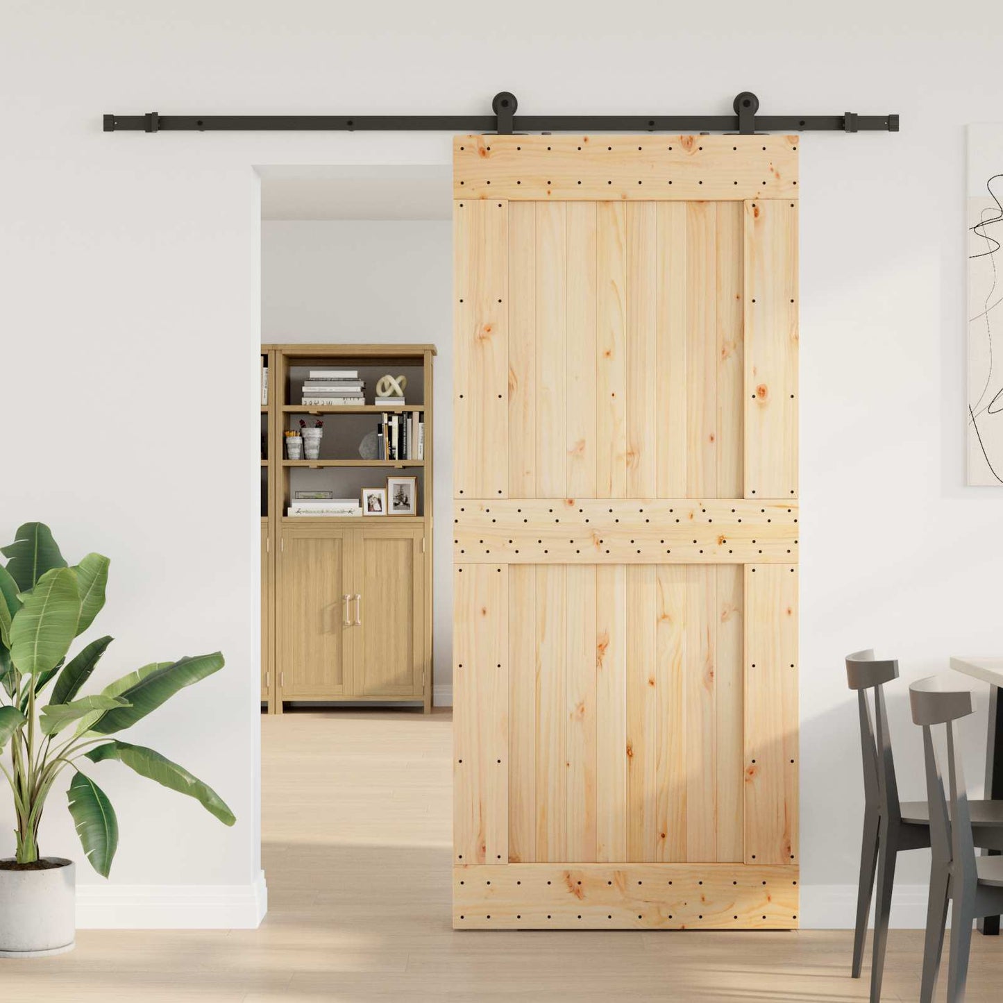 Skydedør NARVIK Naturfarvet og sort 100 x 210 cm (213,5 cm)