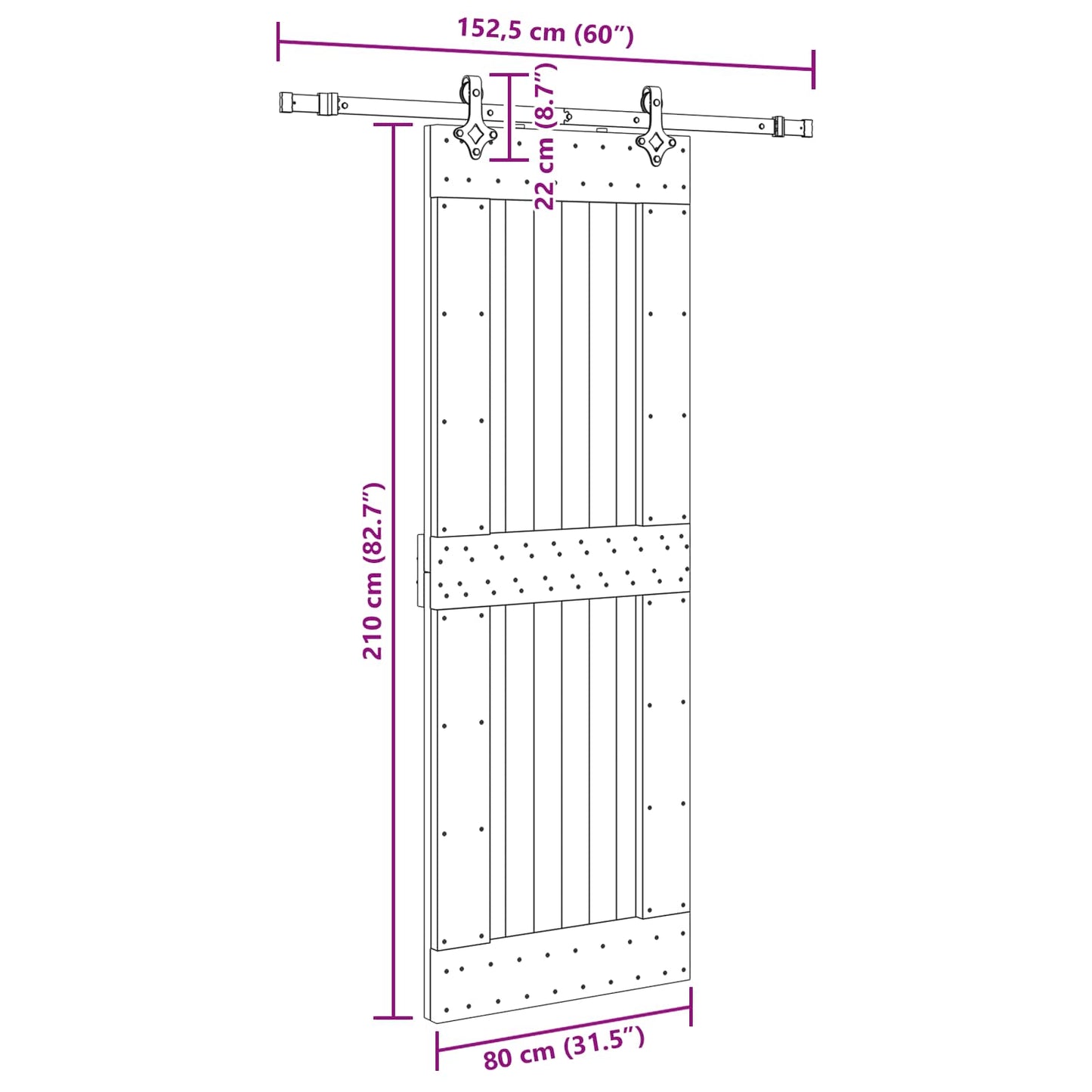 Skydedør NARVIK Naturfarvet og sort 80 x 210 cm (152,5 cm)