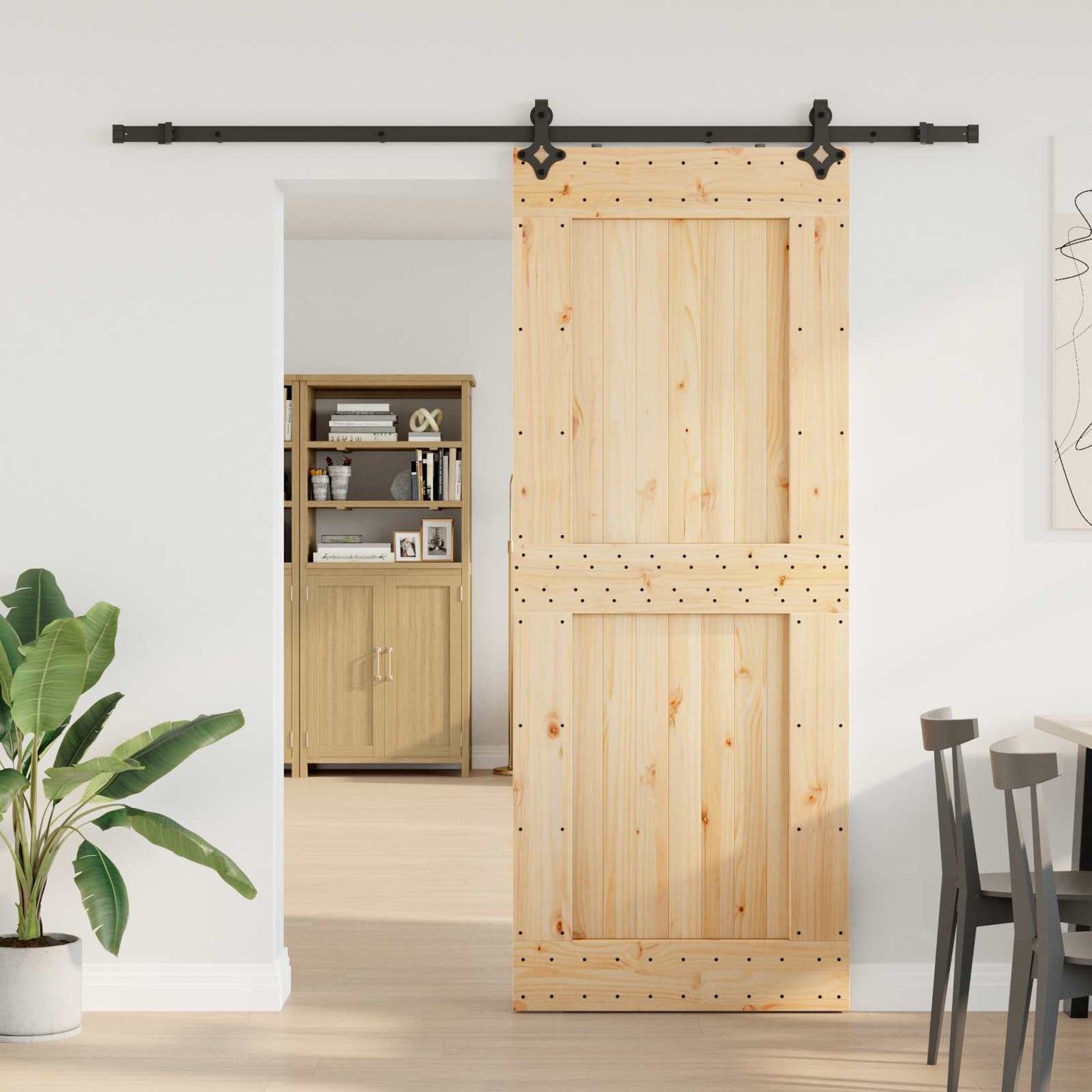Skydedør NARVIK Naturfarvet og sort 90 x 210 cm (213,5 cm)