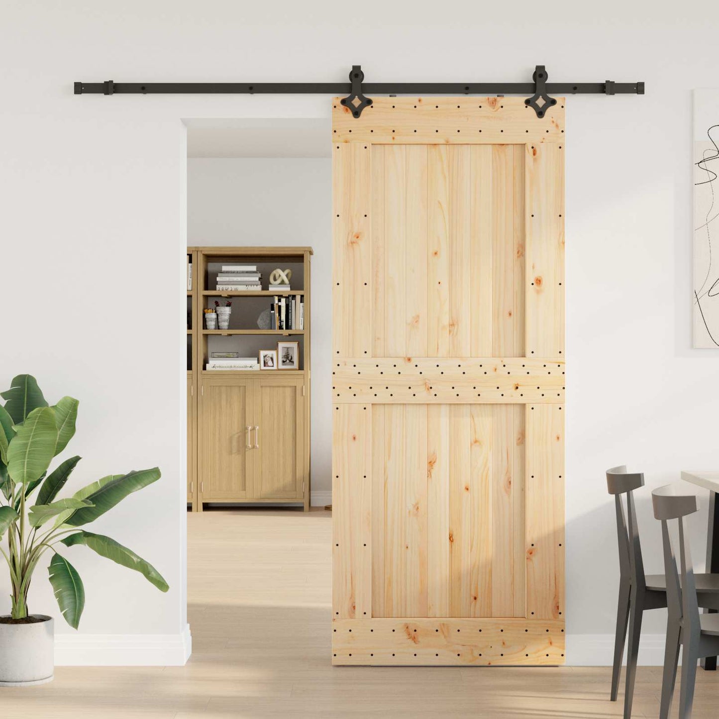 Skydedør NARVIK Naturfarvet og sort 95 x 210 cm (213,5 cm)