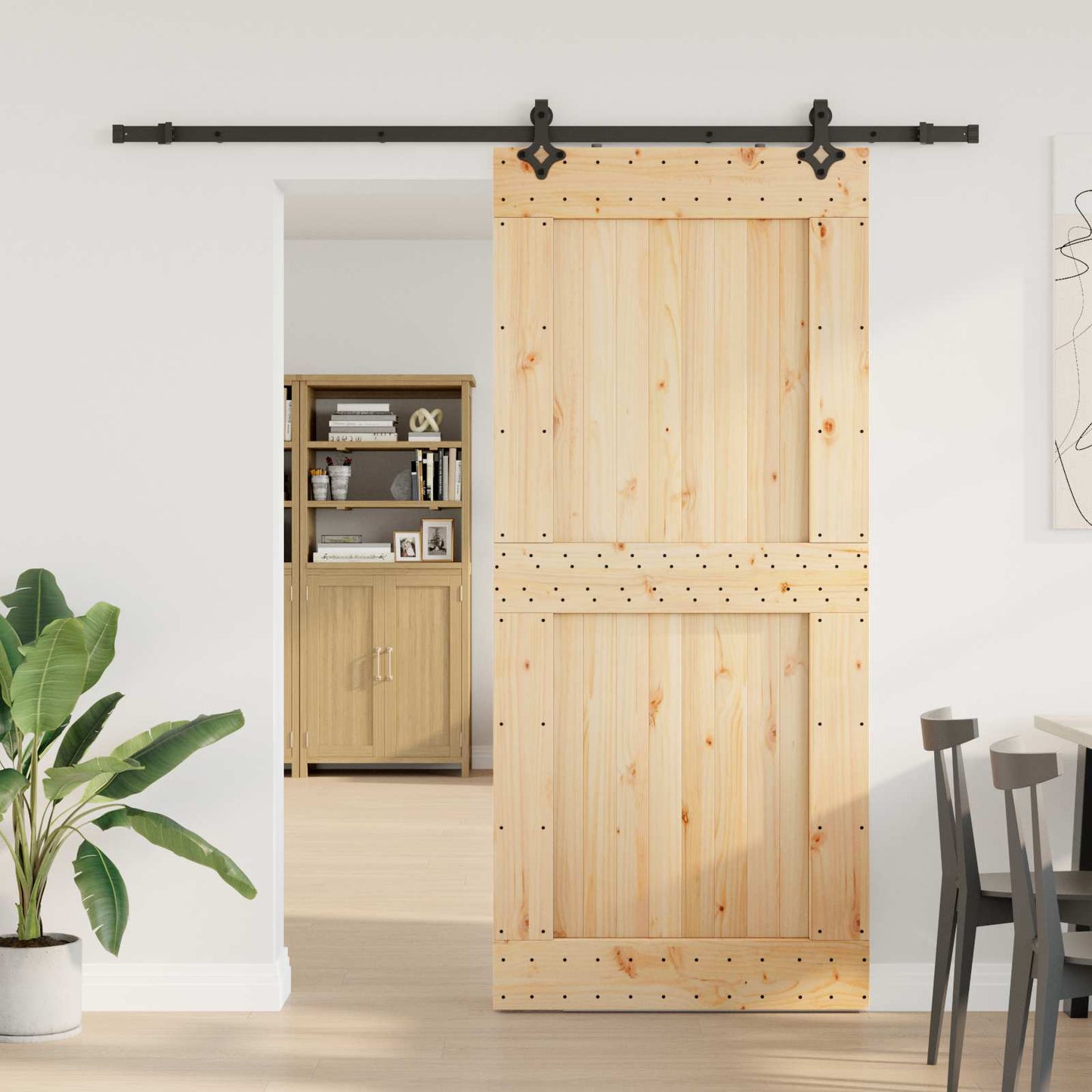 Skydedør NARVIK Naturfarvet og sort 100 x 210 cm (213,5 cm)