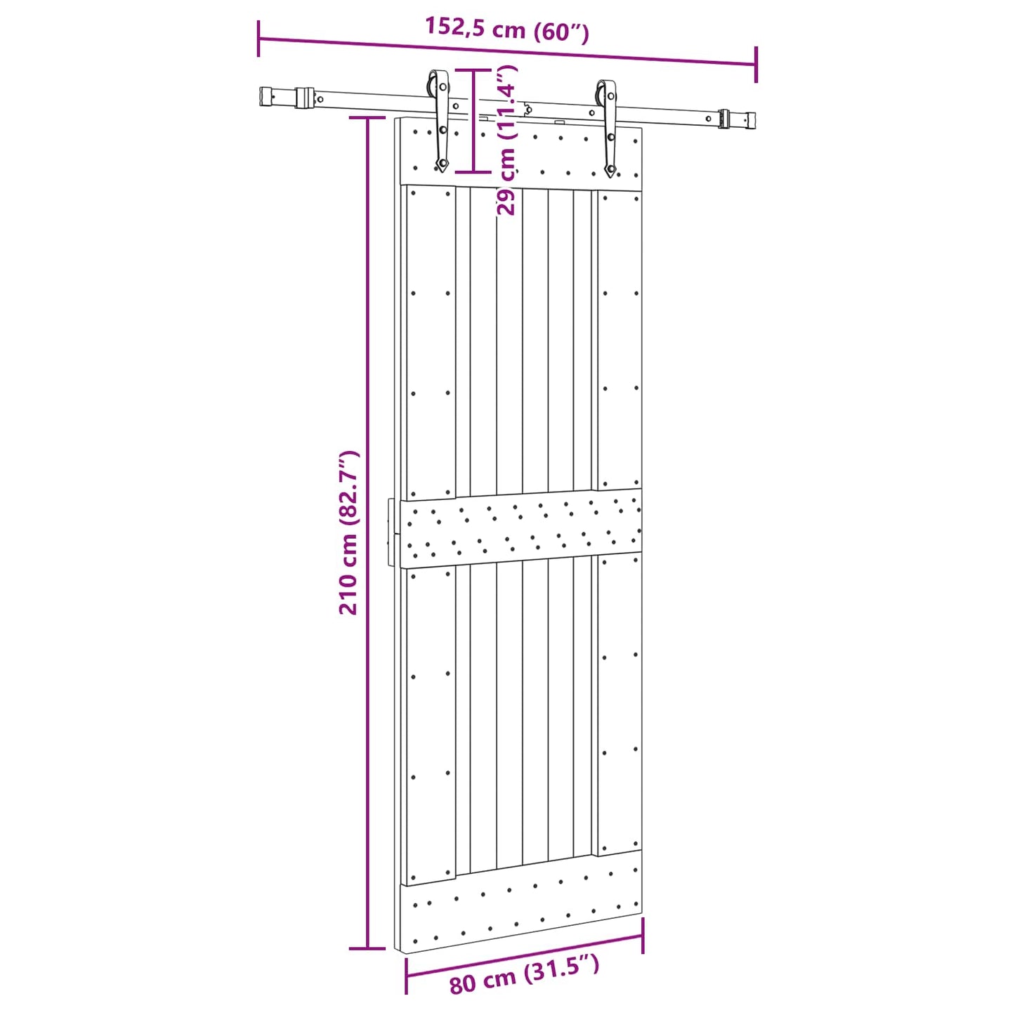 Skydedør NARVIK Naturfarvet og sort 80 x 210 cm (152,5 cm)