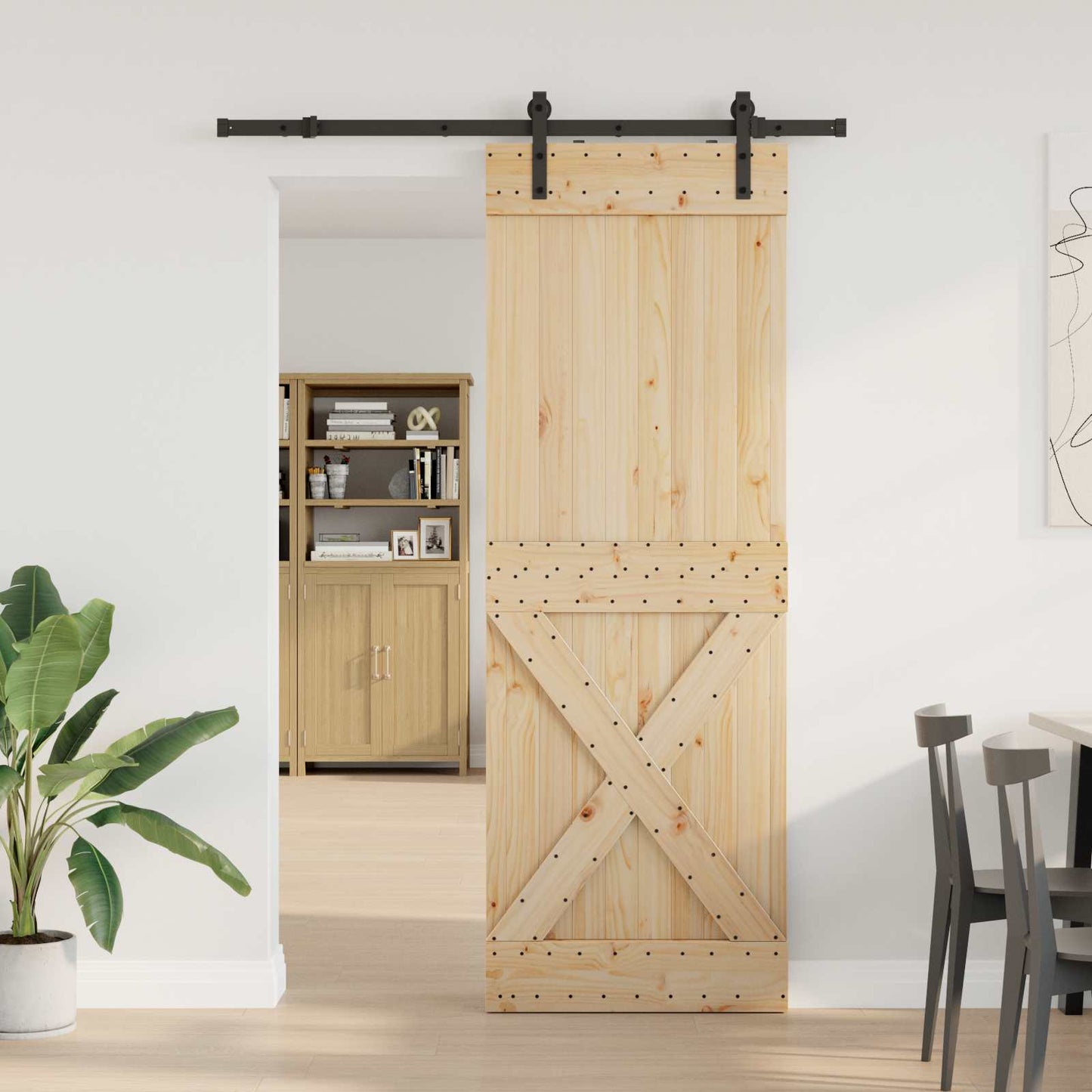 Skydedør NARVIK 80 x 210 cm (152,5 cm) Naturfarvet og sort