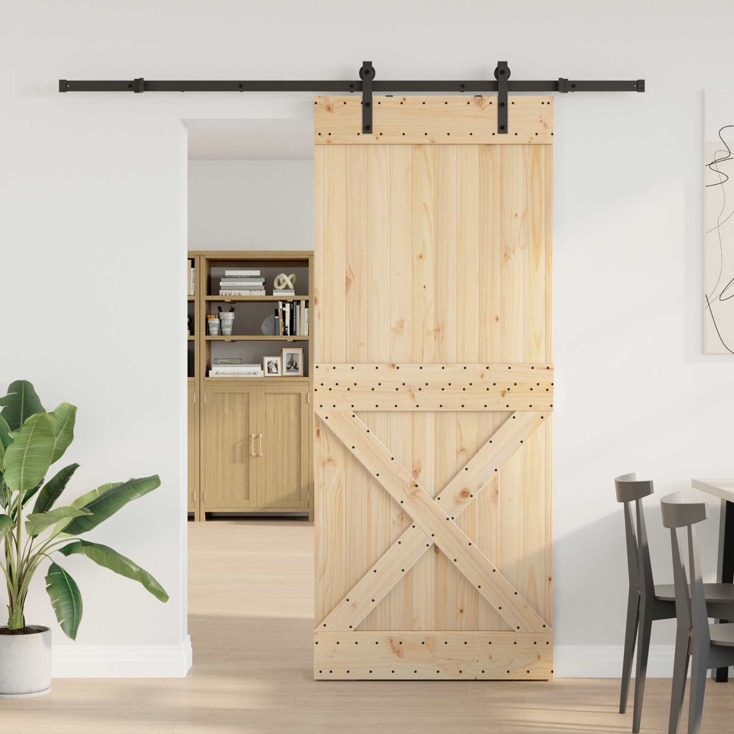 Skydedør NARVIK 100 x 210 cm (213,5 cm) Naturfarvet og sort