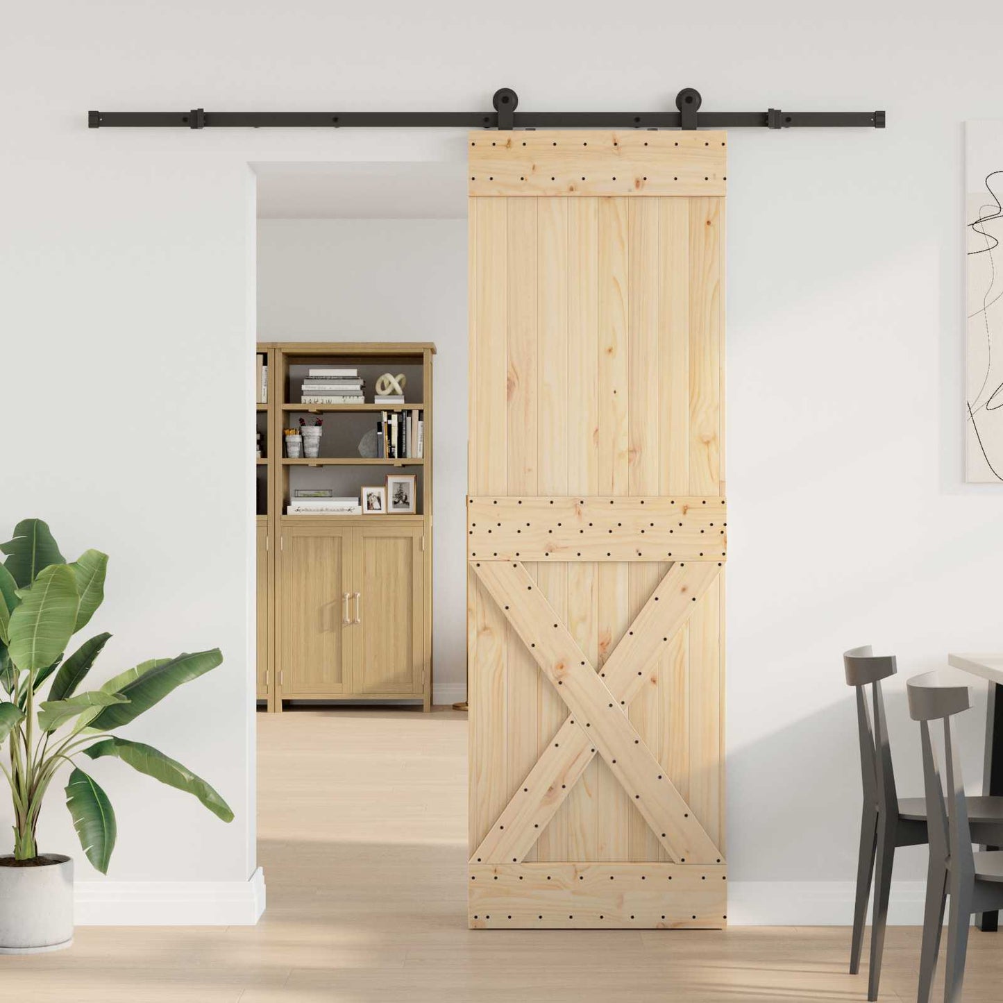 Skydedør NARVIK Naturfarvet og sort 70 x 210 cm (213,5 cm)