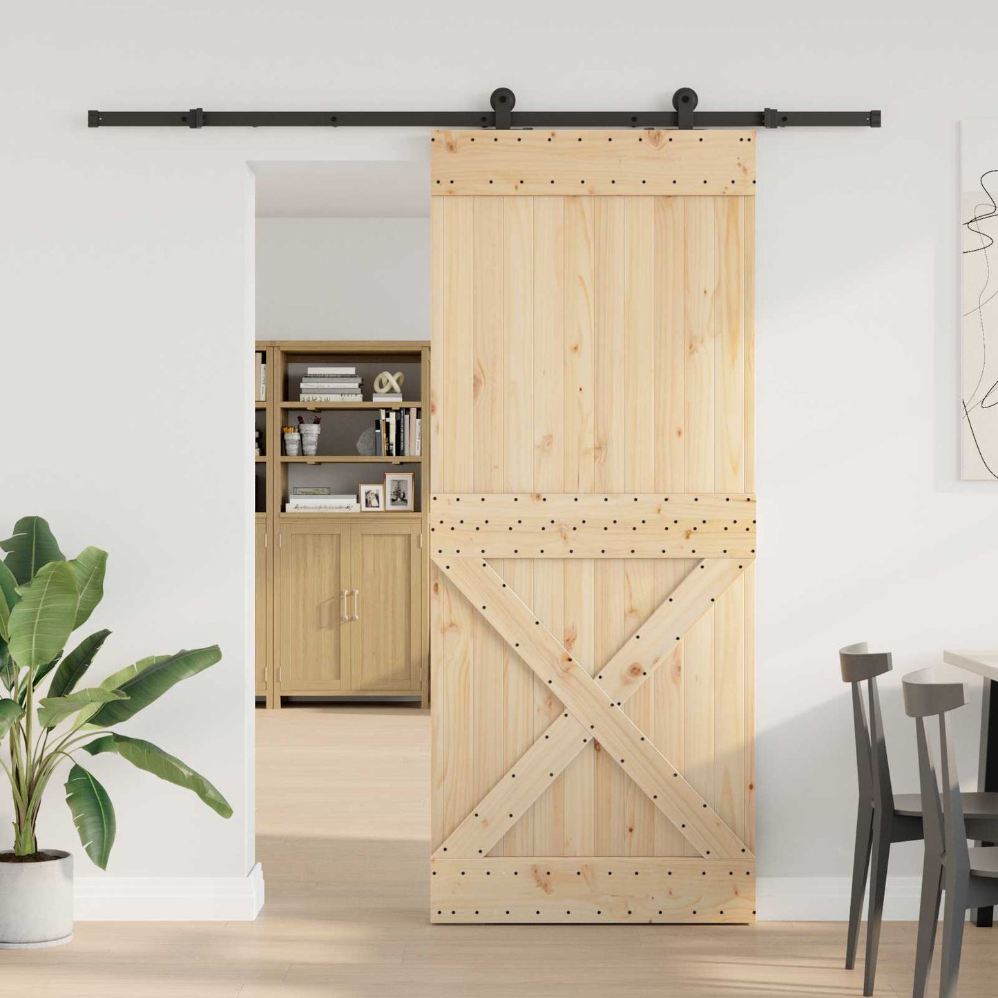 Skydedør NARVIK Naturfarvet og sort 95 x 210 cm (213,5 cm)