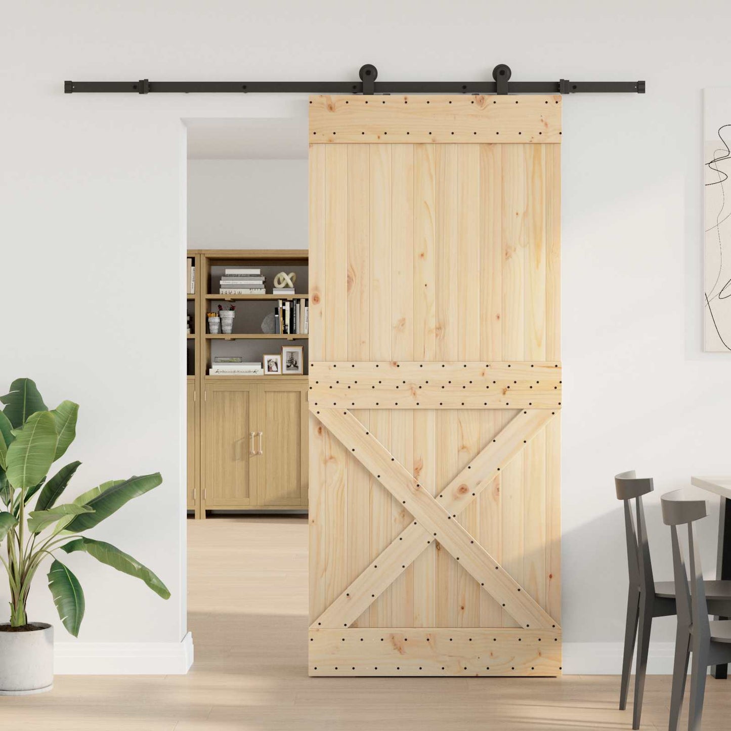 Skydedør NARVIK Naturfarvet og sort 100 x 210 cm (213,5 cm)