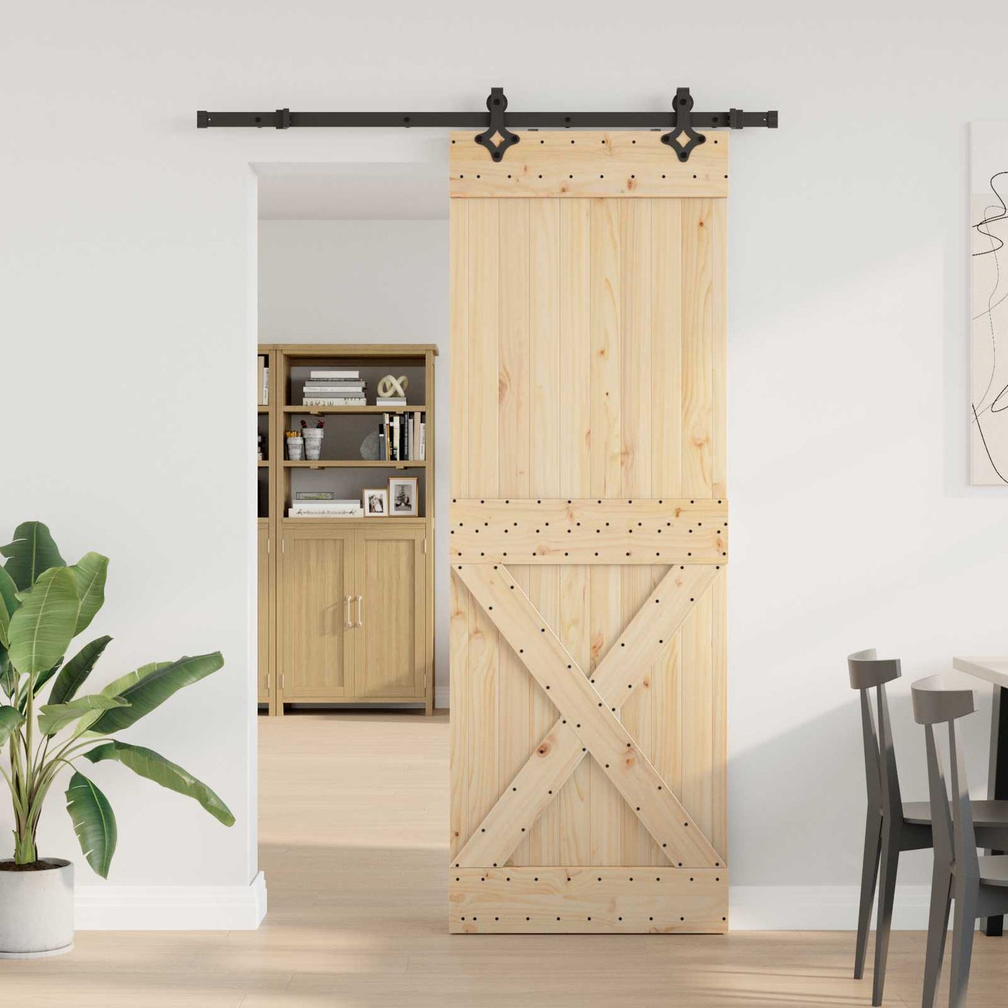 Skydedør NARVIK Naturfarvet og sort 80 x 210 cm (152,5 cm)