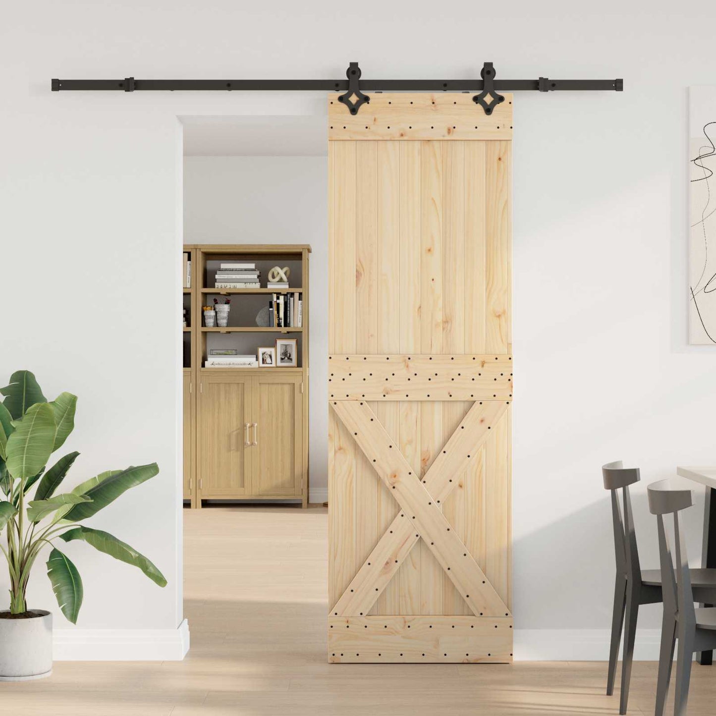 Skydedør NARVIK Naturfarvet og sort 70 x 210 cm (213,5 cm)