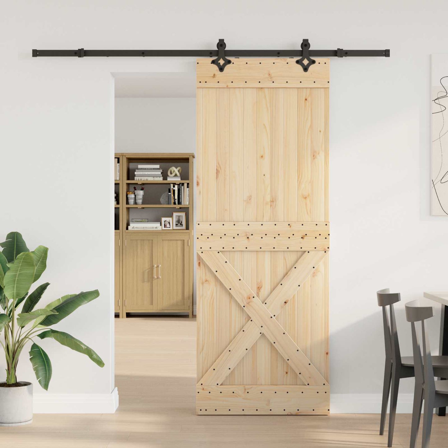 Skydedør NARVIK Naturfarvet og sort 85 x 210 cm (213,5 cm)