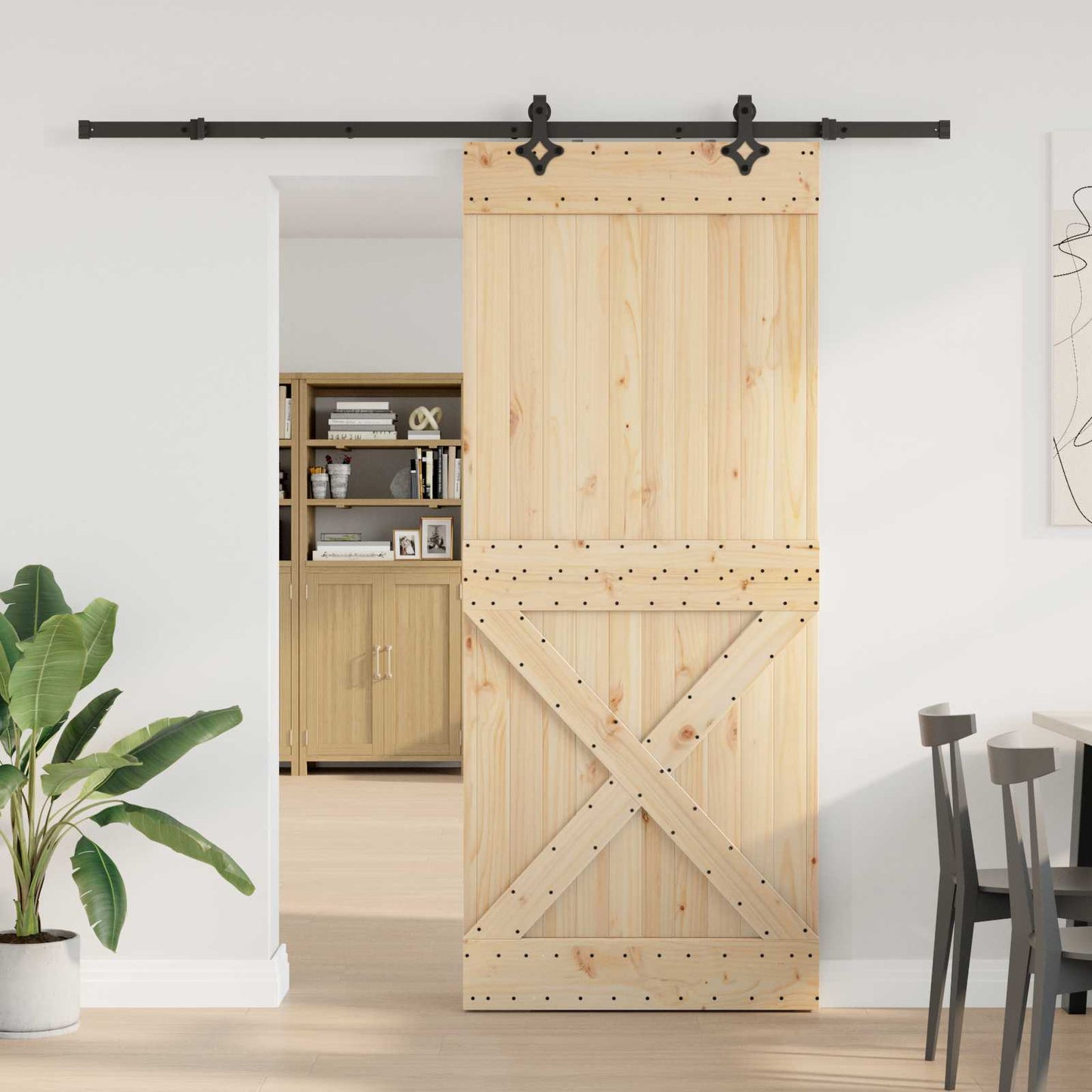 Skydedør NARVIK Naturfarvet og sort 95 x 210 cm (213,5 cm)