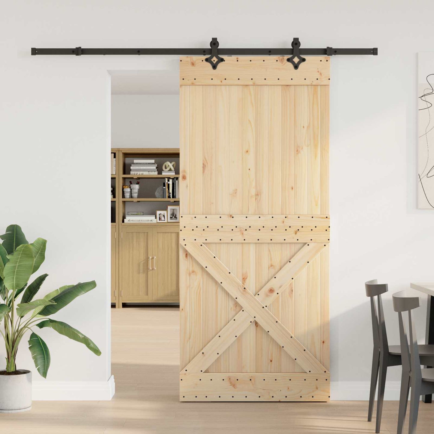 Skydedør NARVIK Naturfarvet og sort 100 x 210 cm (213,5 cm)