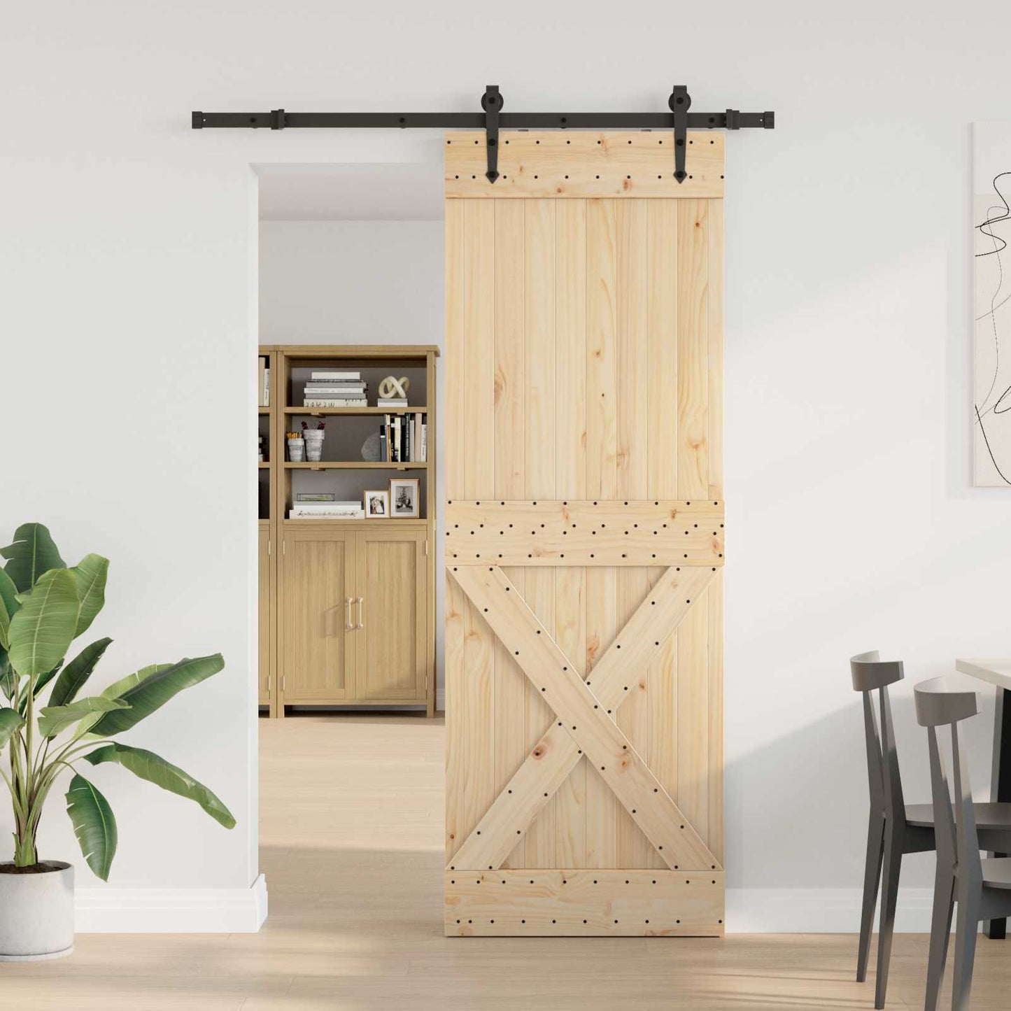 Skydedør NARVIK Naturfarvet og sort 80 x 210 cm (152,5 cm)