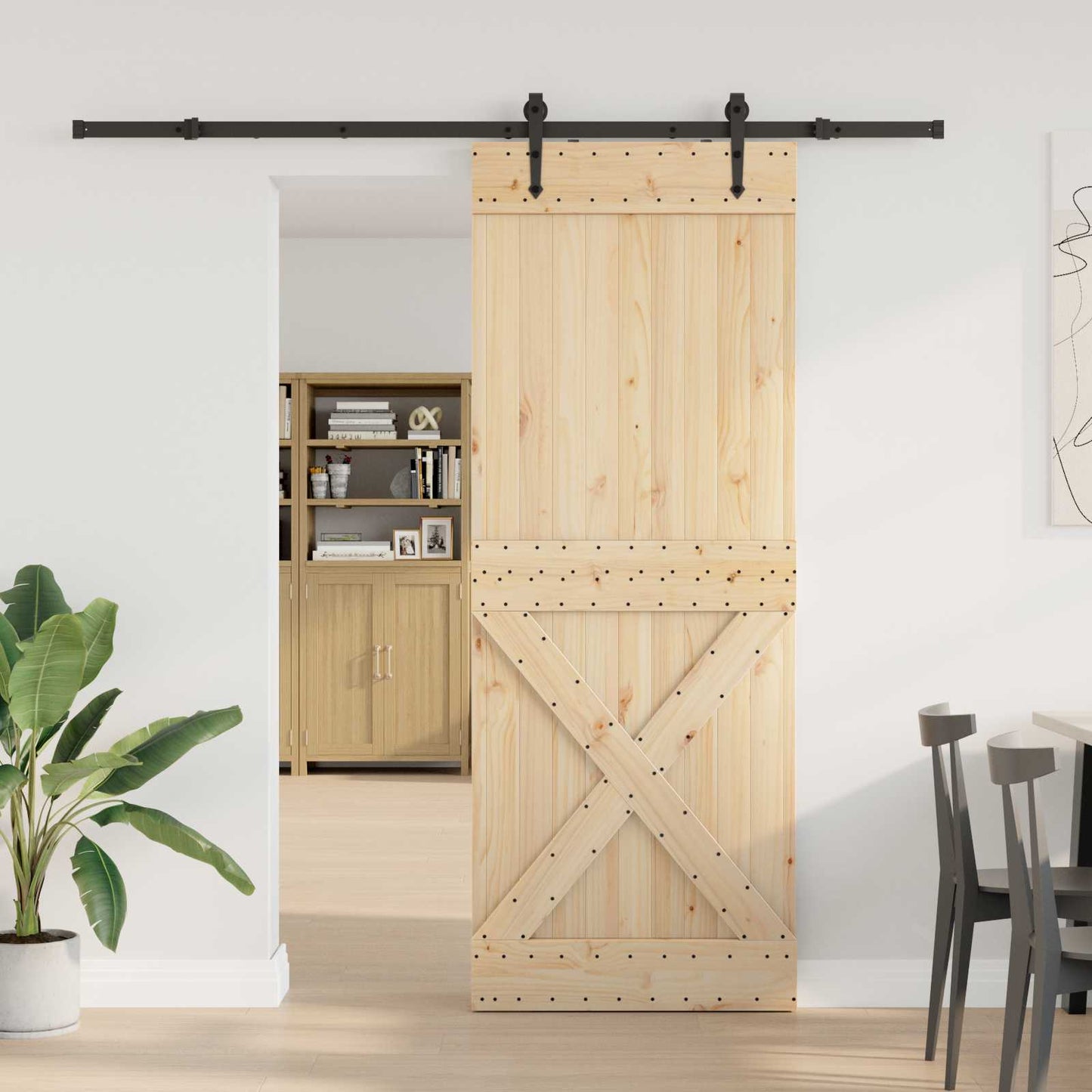 Skydedør NARVIK Naturfarvet og sort 85 x 210 cm (213,5 cm)