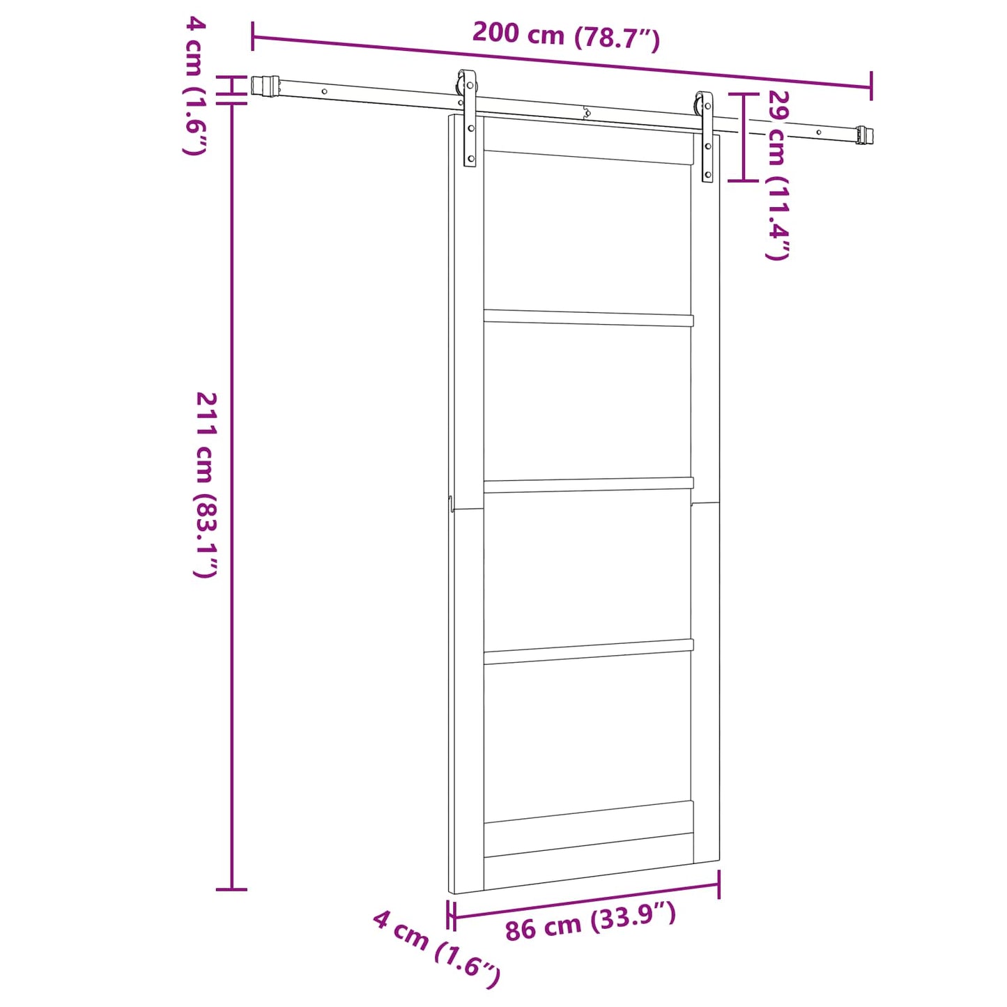 Skydedør Naturfarvet og sort 86 x 211 cm Massivt fyrretræ
