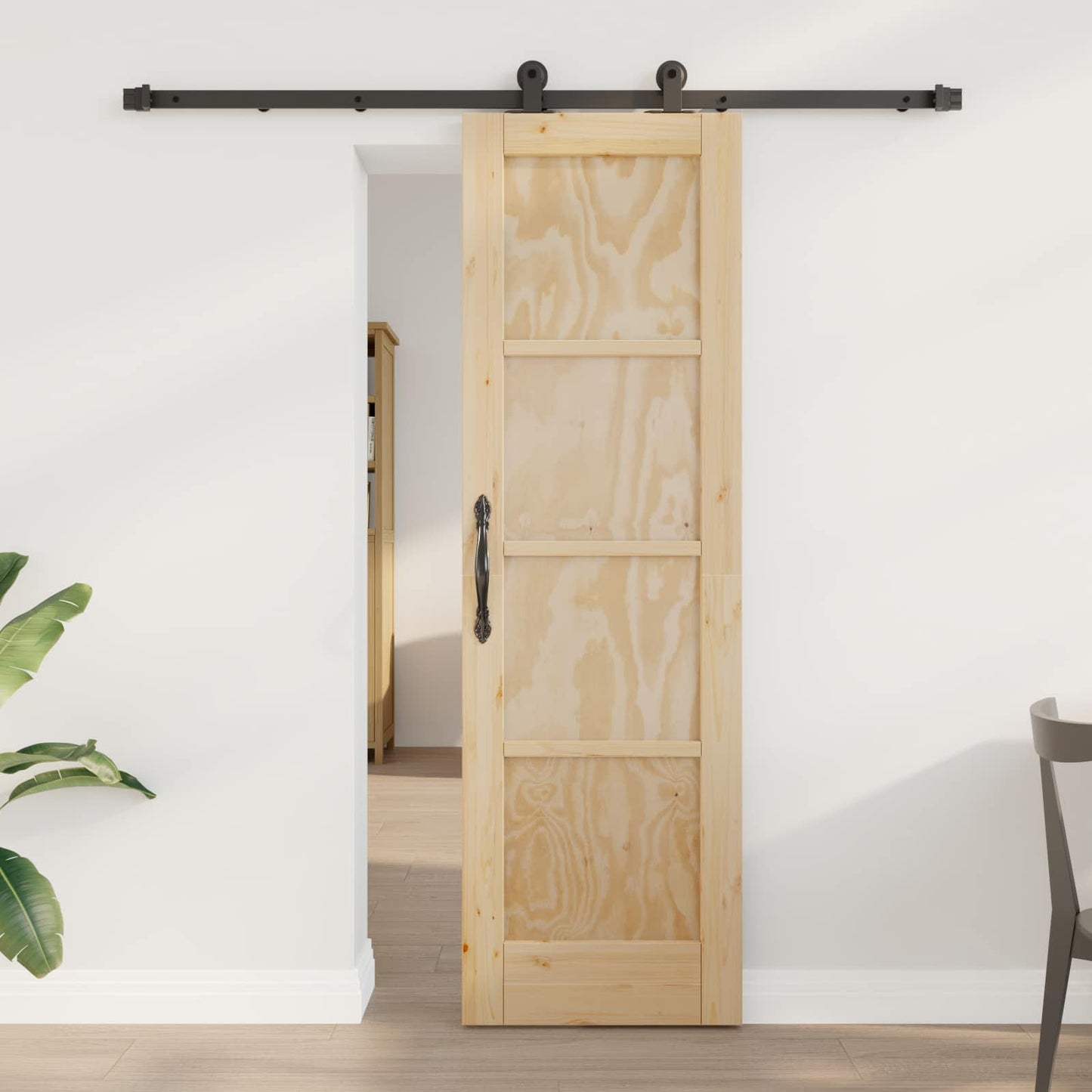 Skydedør Naturfarvet og sort 61 x 198,5 cm Massivt fyrretræ