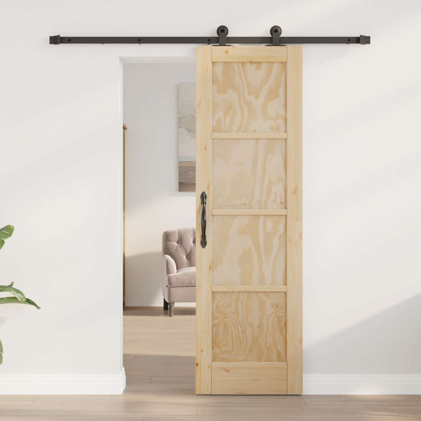 Skydedør Naturfarvet og sort 61 x 198,5 cm Massivt fyrretræ