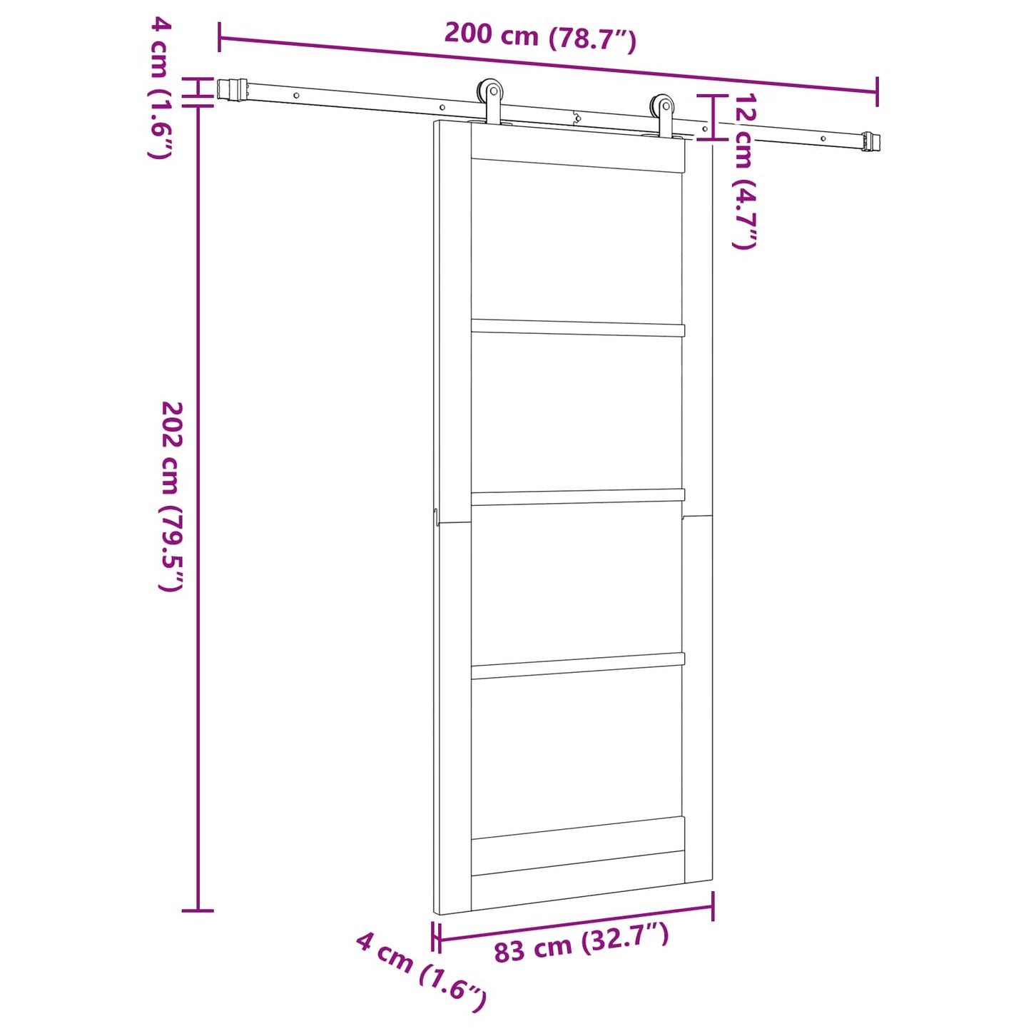 Skydedør Hvid og sort 83 x 202 cm Massivt fyrretræ