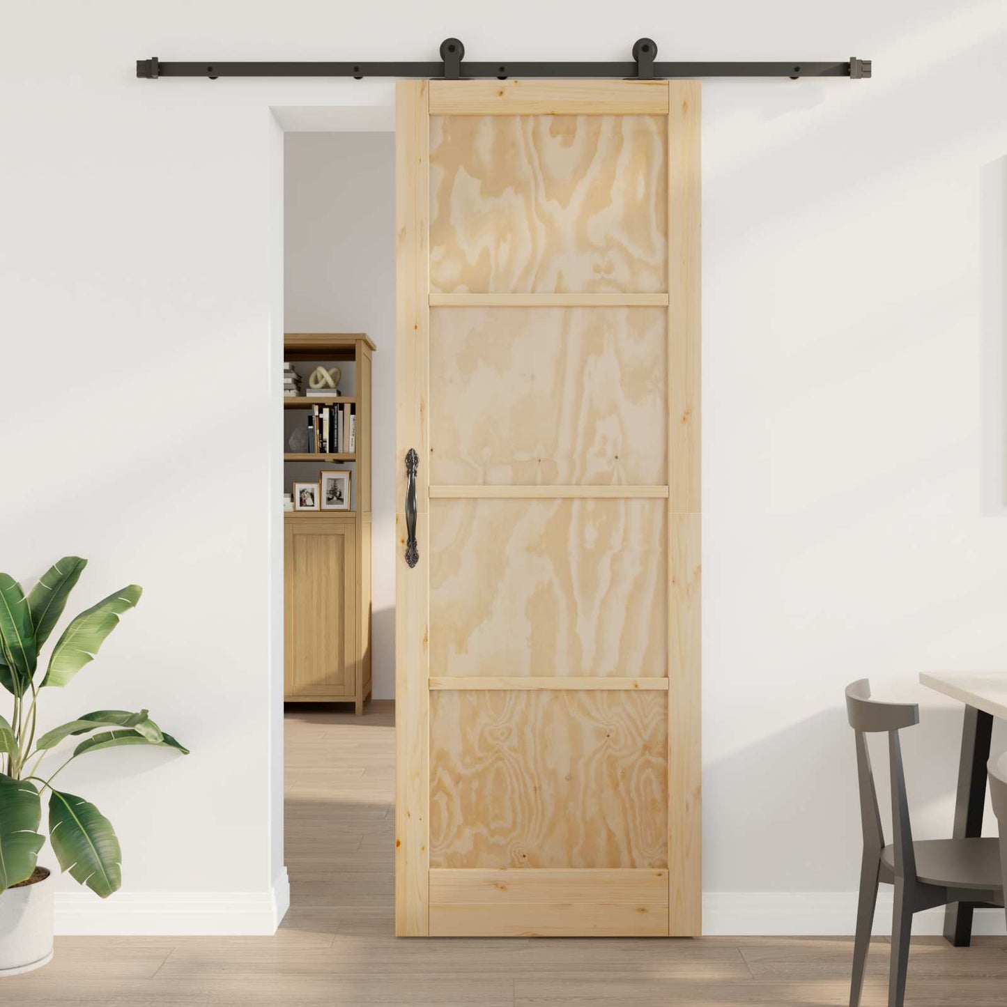 Skydedør Naturfarvet og sort 83 x 232 cm Massivt fyrretræ