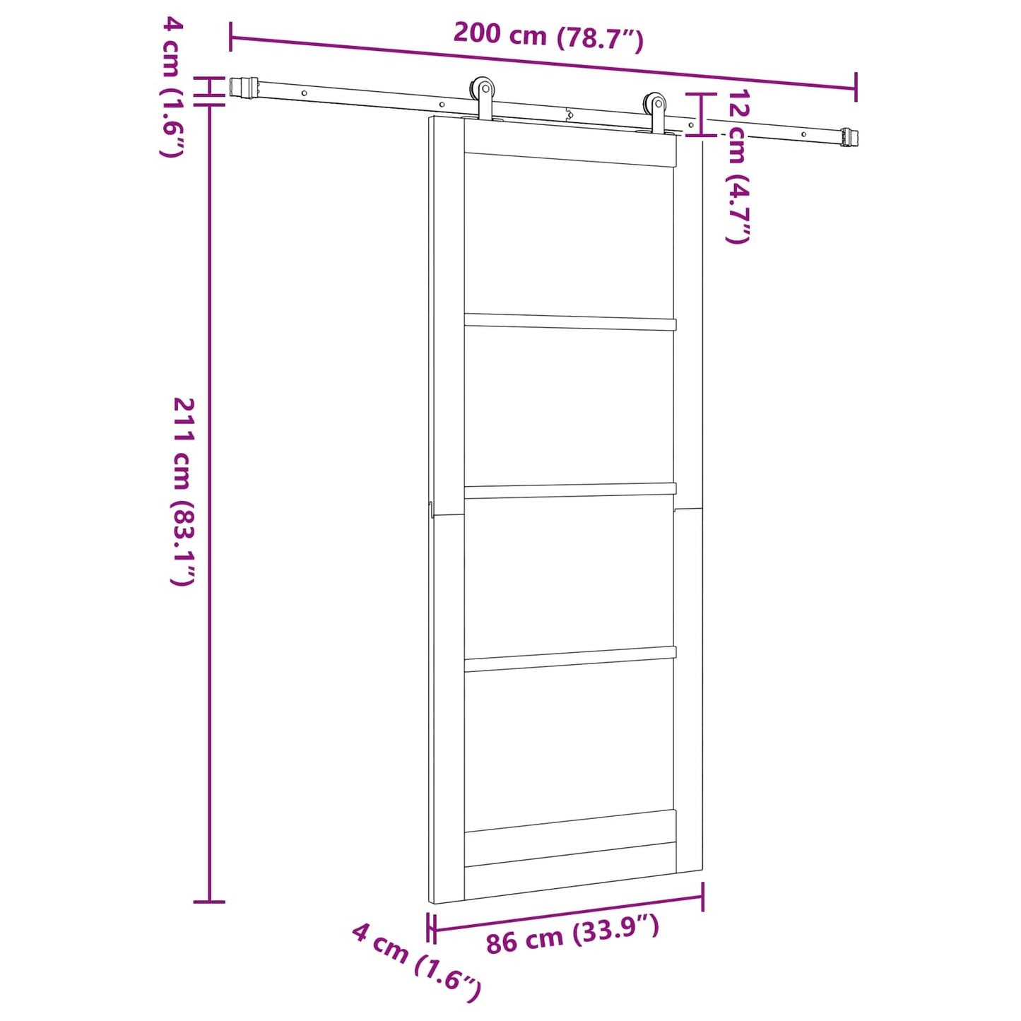 Skydedør Naturfarvet og sort 86 x 211 cm Massivt fyrretræ