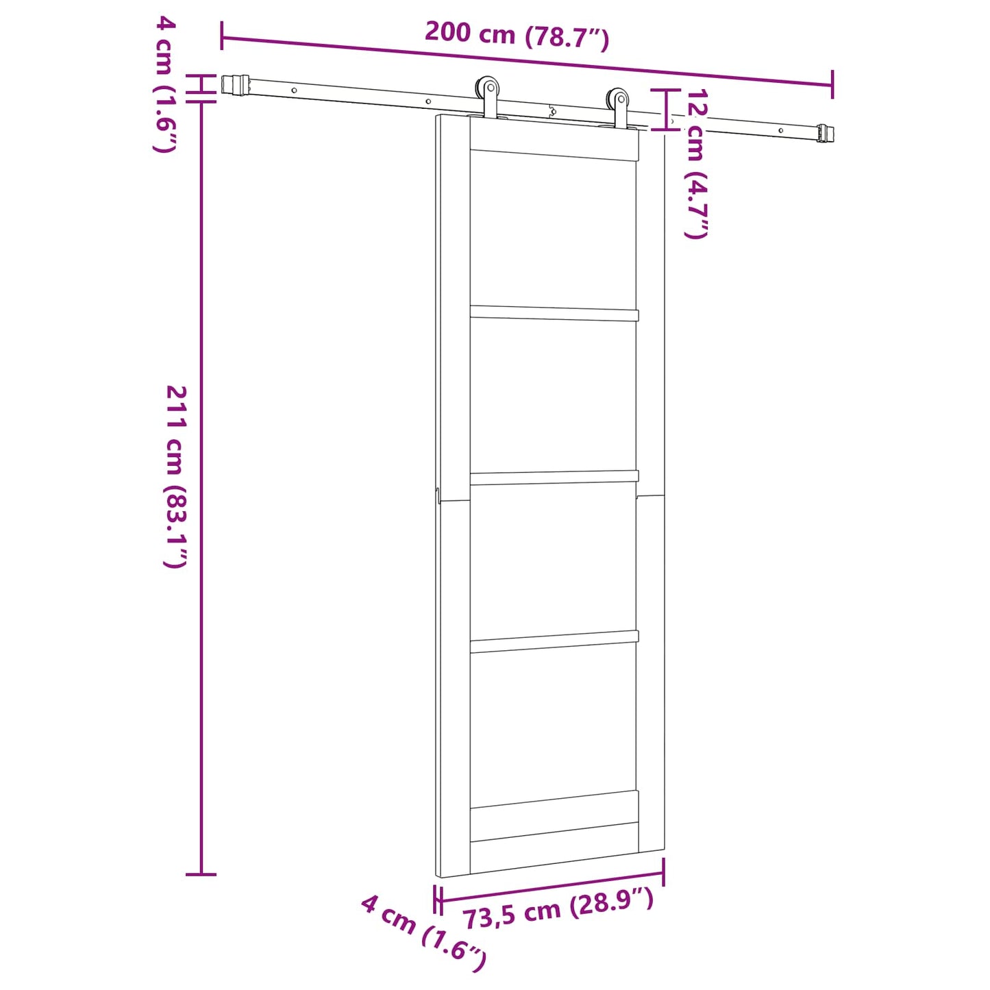 Skydedør Natur og hvid 73,5 x 211 cm Massivt fyrretræ