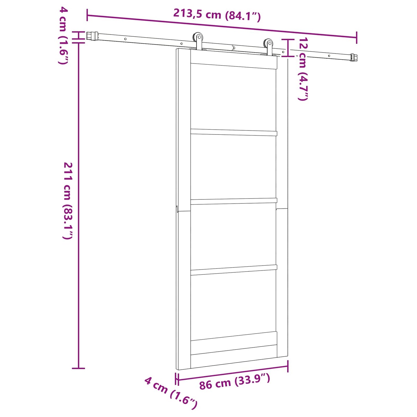 Skydedør ORKDAL Naturfarvet 86 x 211 cm Massivt fyrretræ