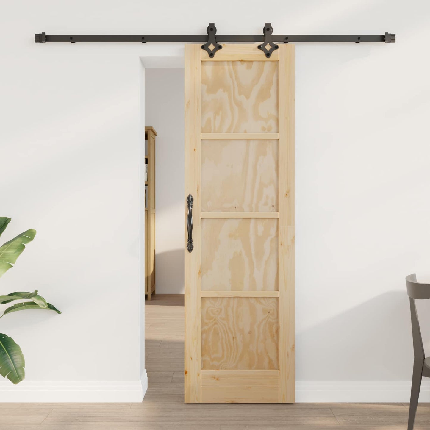 Skydedør Naturfarvet og sort 61 x 198,5 cm Massivt fyrretræ