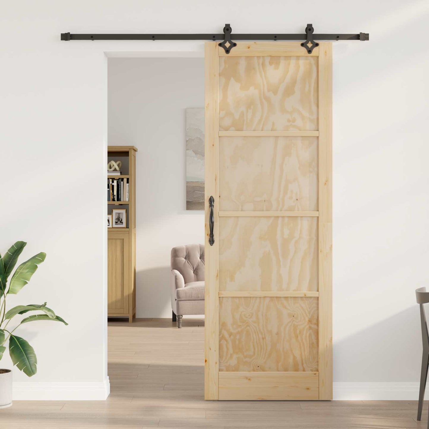 Skydedør Naturfarvet og sort 83 x 232 cm Massivt fyrretræ