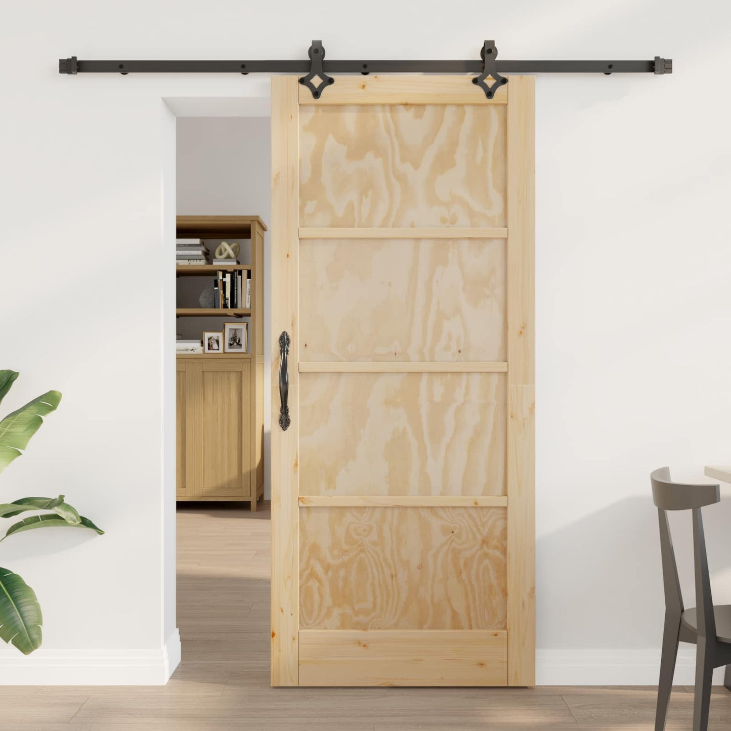 Skydedør Naturfarvet og sort 86 x 198,5 cm Massivt fyrretræ